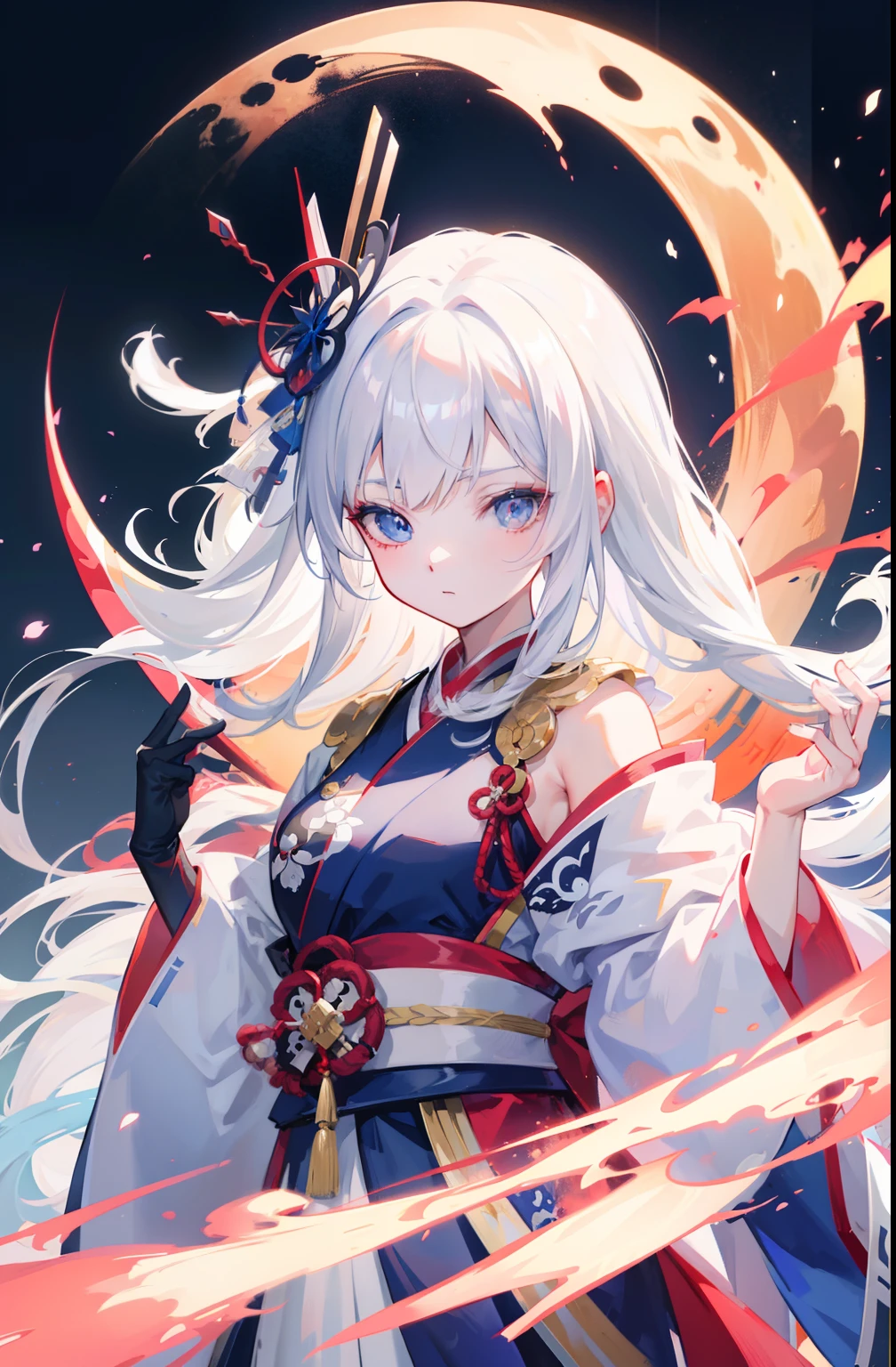 Anime girl with long white hair holding sword and full moon, white-haired god, Onmyoji detailed art, onmyoji portrait, onmyoji, Anime art wallpaper 8 K, Anime art wallpaper 4 K, Anime art wallpaper 4k, Detailed digital anime art, 2. 5 D CGI anime fantasy artwork, style of anime4 K, Anime wallpaper 4 k