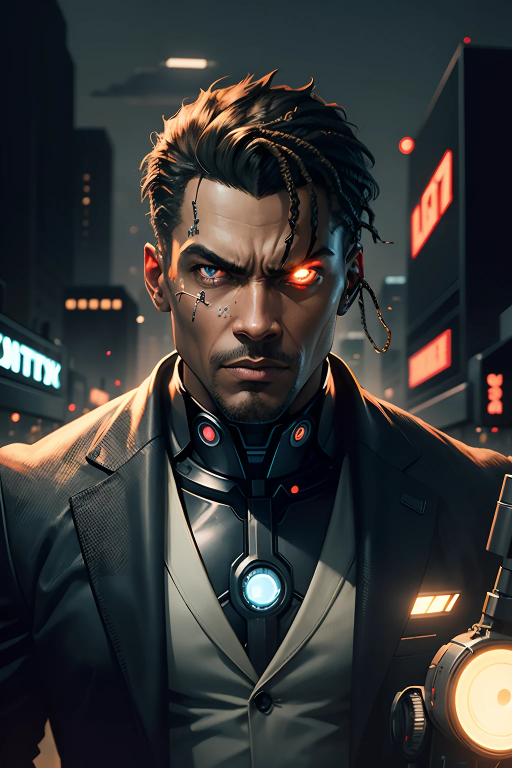 detective cyborg noir , "scify noir" like movie poster