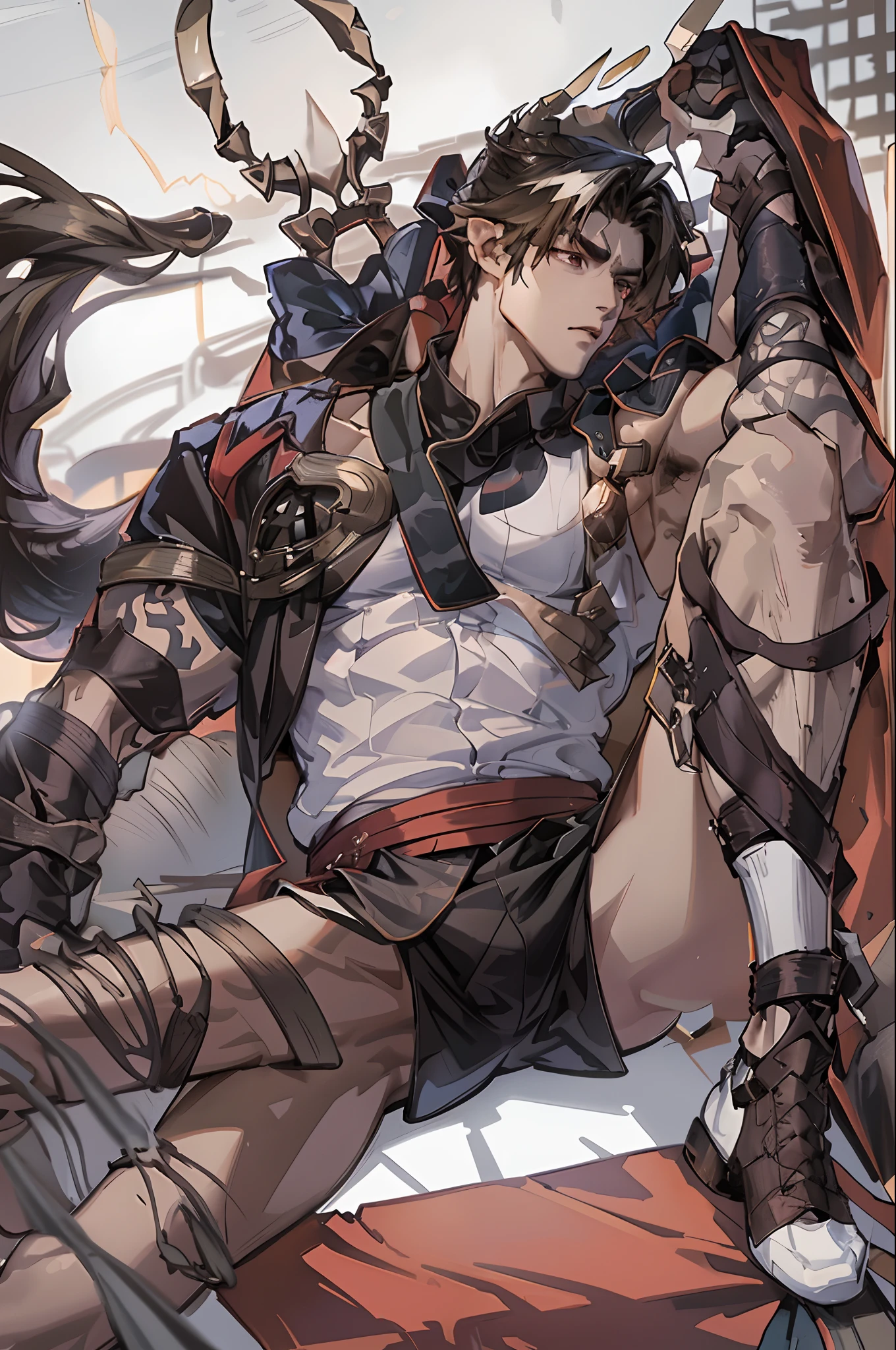 ?????? boy，Tong，large pecs，Big bag，Half recumbent，CG sense，POV perspective，spread their legs，Dark atmosphere，8K,Cinematic lighting effects，Textured skin，best qualtiy，Storytelling images，Storytelling images，dynamic blur，actionpose，Elevation viewing angle,Physical Education Student，basketball suit，vests，‎Classroom，with brown skin，Serious expressions，Hot gas，Keep one's mouth shut，Abs，full bodyesbian，solo person，???? legged，Foot odor，dermatophytosis，white short socks，Sitting down，???????，????????????? pants，musculous