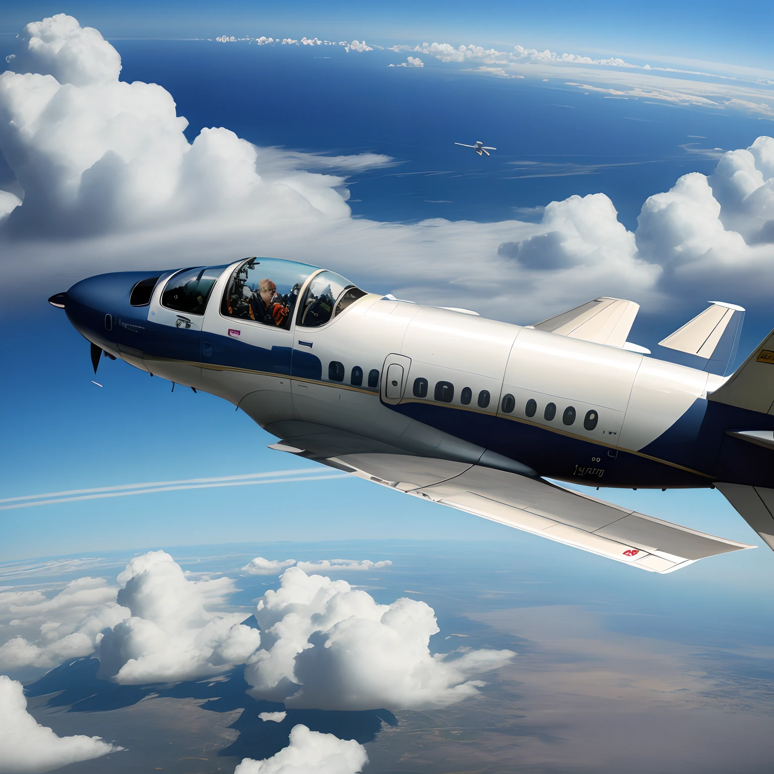 The plane flew over the clouds