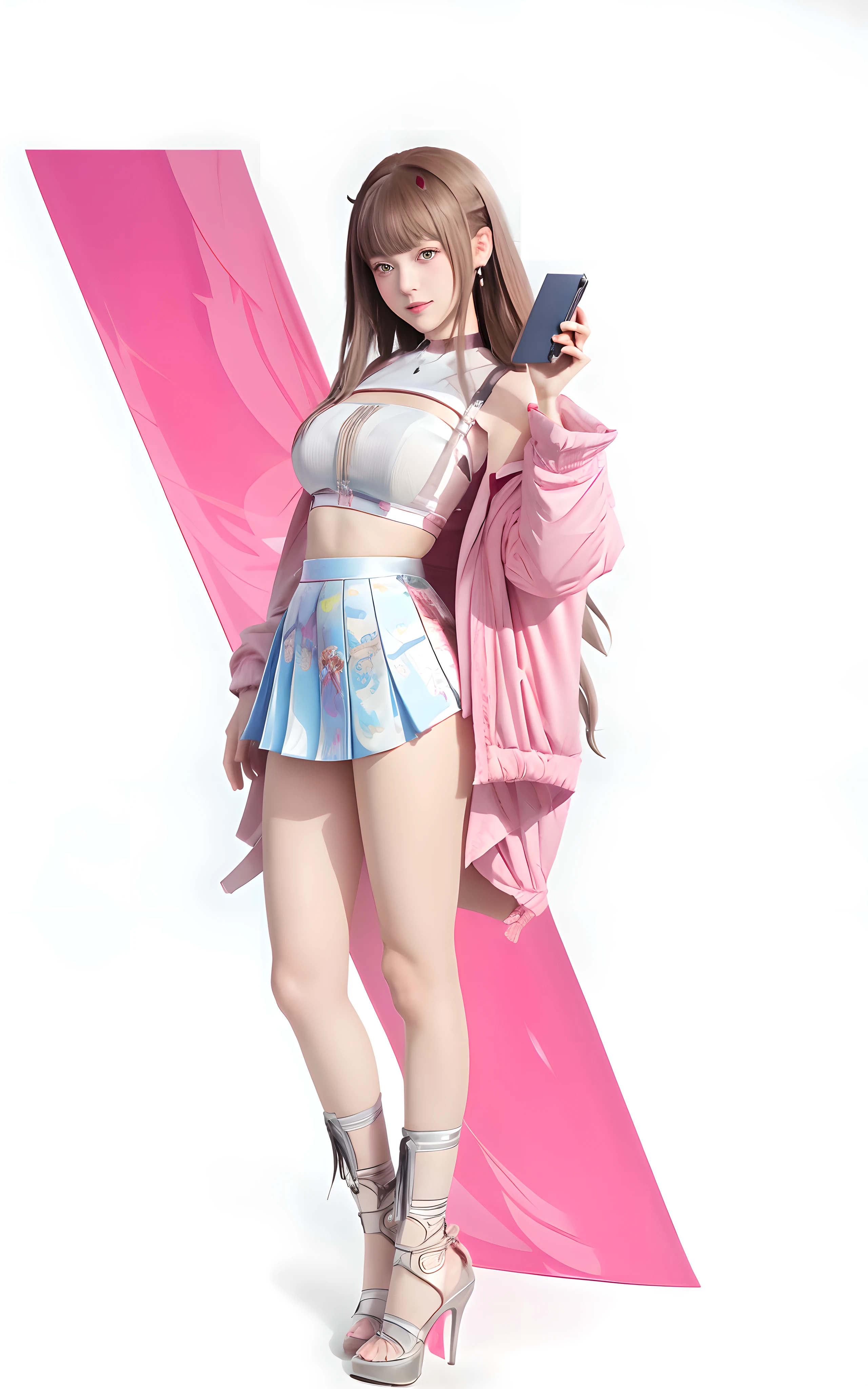 anime girl in a short skirt and high heels holding a cell phone, anime full body illustration, cute anime waifu in a nice dress, ilya kuvshinov with long hair, digital anime illustration, anime girl, digital art on pixiv, anime waifu, young anime girl, female anime character, made with anime painter studio, trending on cgstation sexy pose, big breats, shiny skin, poses