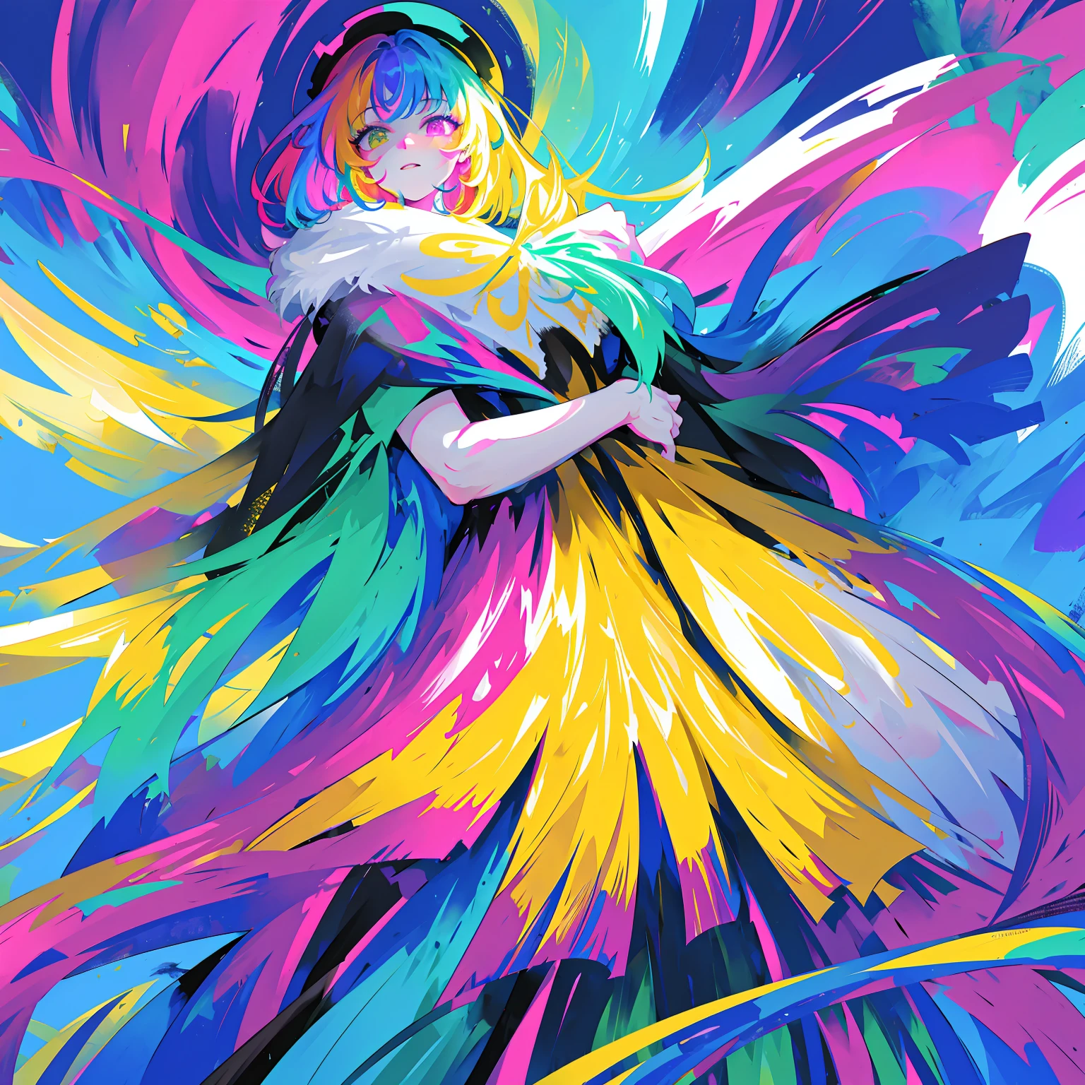 rainbow paint, a girl made entirely out of rainbow paint, entirely paint, 1girl, all rainbow paint, hdr, (intricate details, hyperdetailed:1.15), gorgeous lighting, rainbow, paint splatter, splashes, very rainbow, very colorful, neon, paint drops, rainbow paint background, colorful background