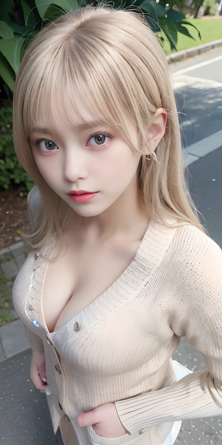 masutepiece, Best quality, (8K highest quality、tmasterpiece:1.2),(Photorealsitic:1.4),octane renderings,3D rendering hyper-detail, realistic skin textures, Beautiful detail eyes, Very detailed CG Unity 16k wallpaper, 1girll,putting makeup on,((Photorealsitic:1.3, RAW photography, Top image quality: 1.3)), Very detailed and professional lighting,(Scenery of the natural park), ((Perfect full body configuration1.3)), ((Beautiful detailed eyes, Clean face、gaze staring at the camera,long eyelasher,largeeyes,Distinct double eyelids,Exquisite hand details,clean skin quality,Gloss on lips)),((Random cute facial expressions:1.3)),((Random cute hairstyle)), shiny skins, full bodyesbian,((Angle from Above)), ((Beige cardigan:1.3))