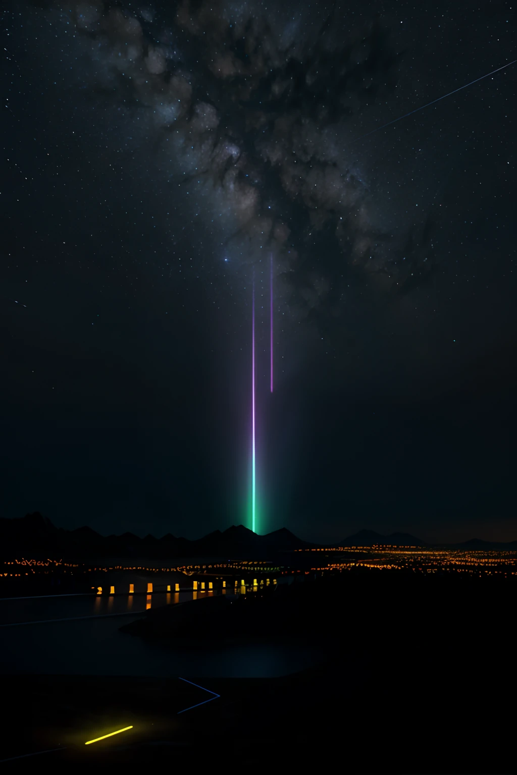 Lines of glow, neon at night sky, cgi, 4k, dimly