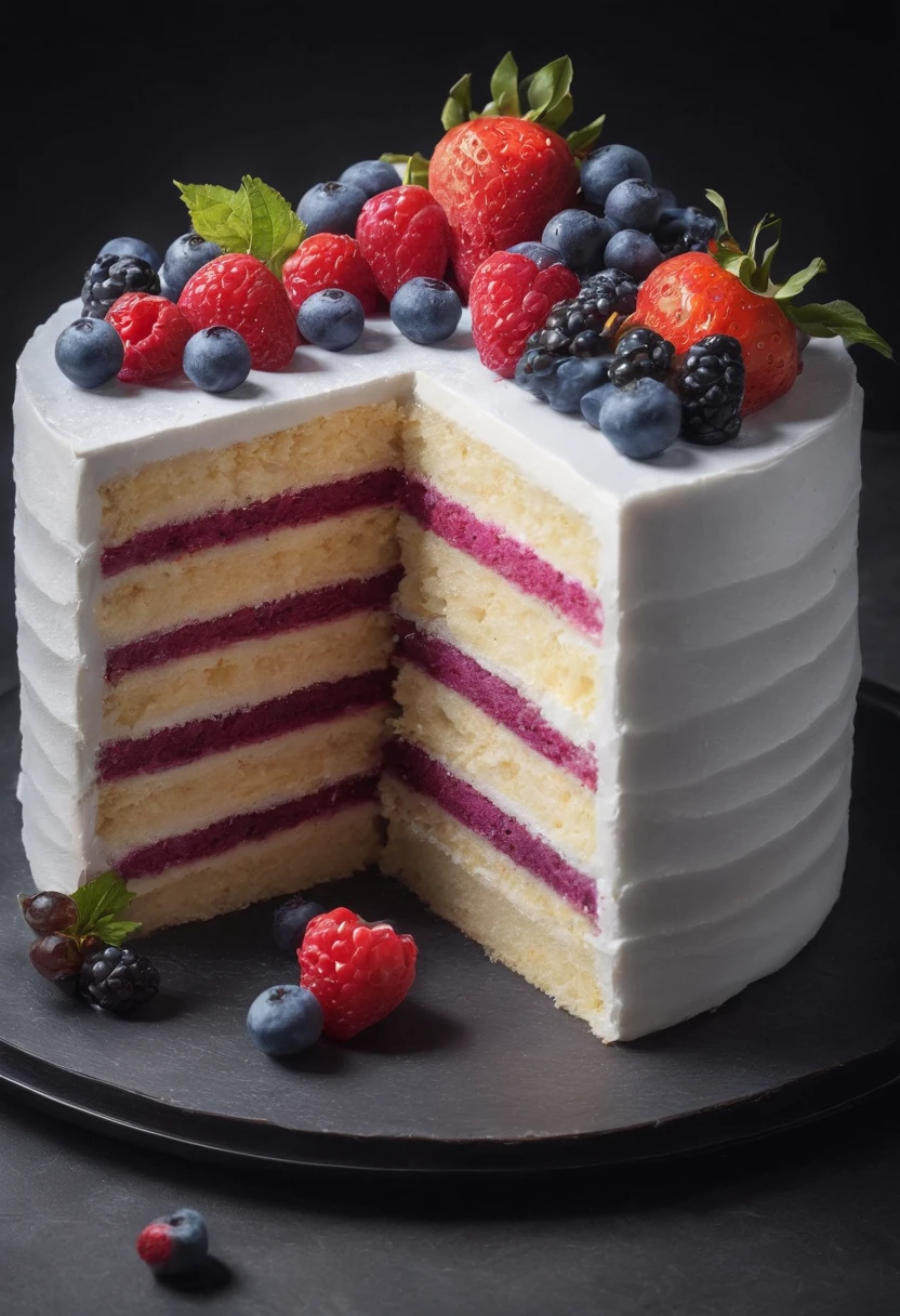 a delicious cake, cinematic, professional photography, studio lighting, studio background, advertising photography, intricate details, hyper-detailed, ultra realistic, 8K UHD