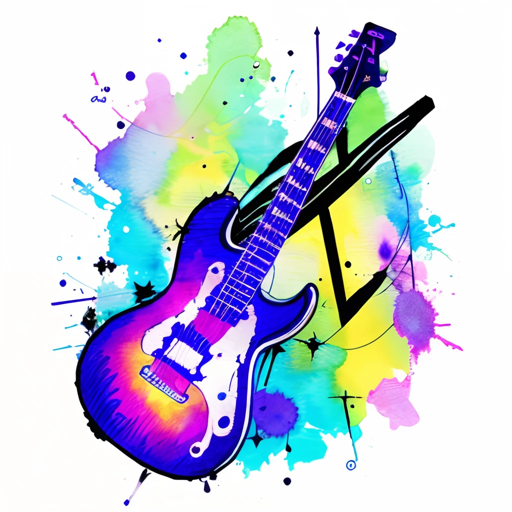 guitar,cyber punk,very watercolor,Pixel art