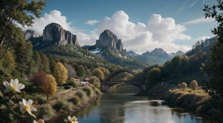 Masterpiece, best quality, high quality, extremely detailed CG unity 8k wallpaper, landscape, outdoor, sky, cloud, sky, no humans, mountain, landscape, water, tree, blue sky, waterfall, cliff, nature, lake, river , cloudy skies, award winning photography, bokeh, depth of field, HDR, bloom, chromatic aberration, photorealism, very detailed, trending on artstation, trending on CGsociety, intricate, high detail, dramatic, midjourney art