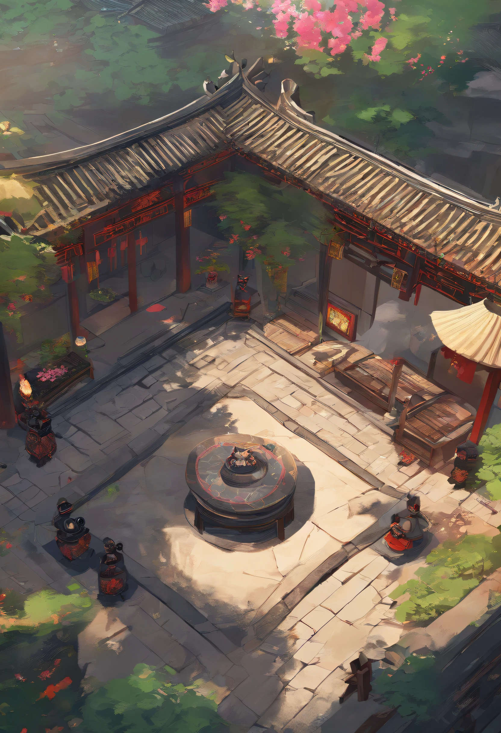 Overhead view of the patio，China-style