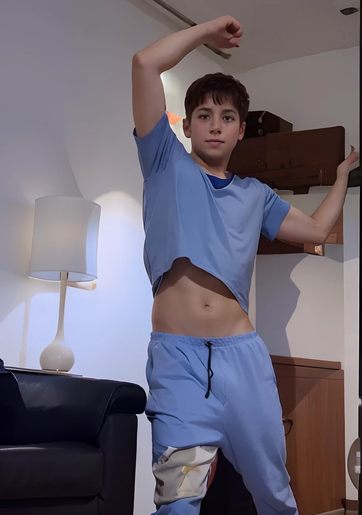 Boy stretches his arms