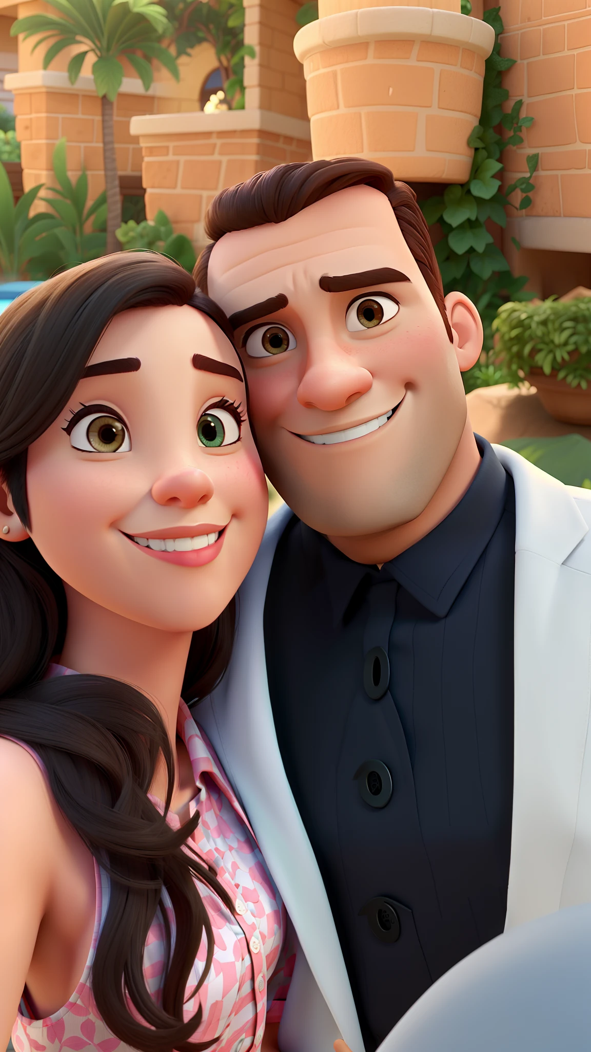 casal homem e uma mulher estilo Disney realista, floresta e montanhas ao fundo, carinho e romantismo