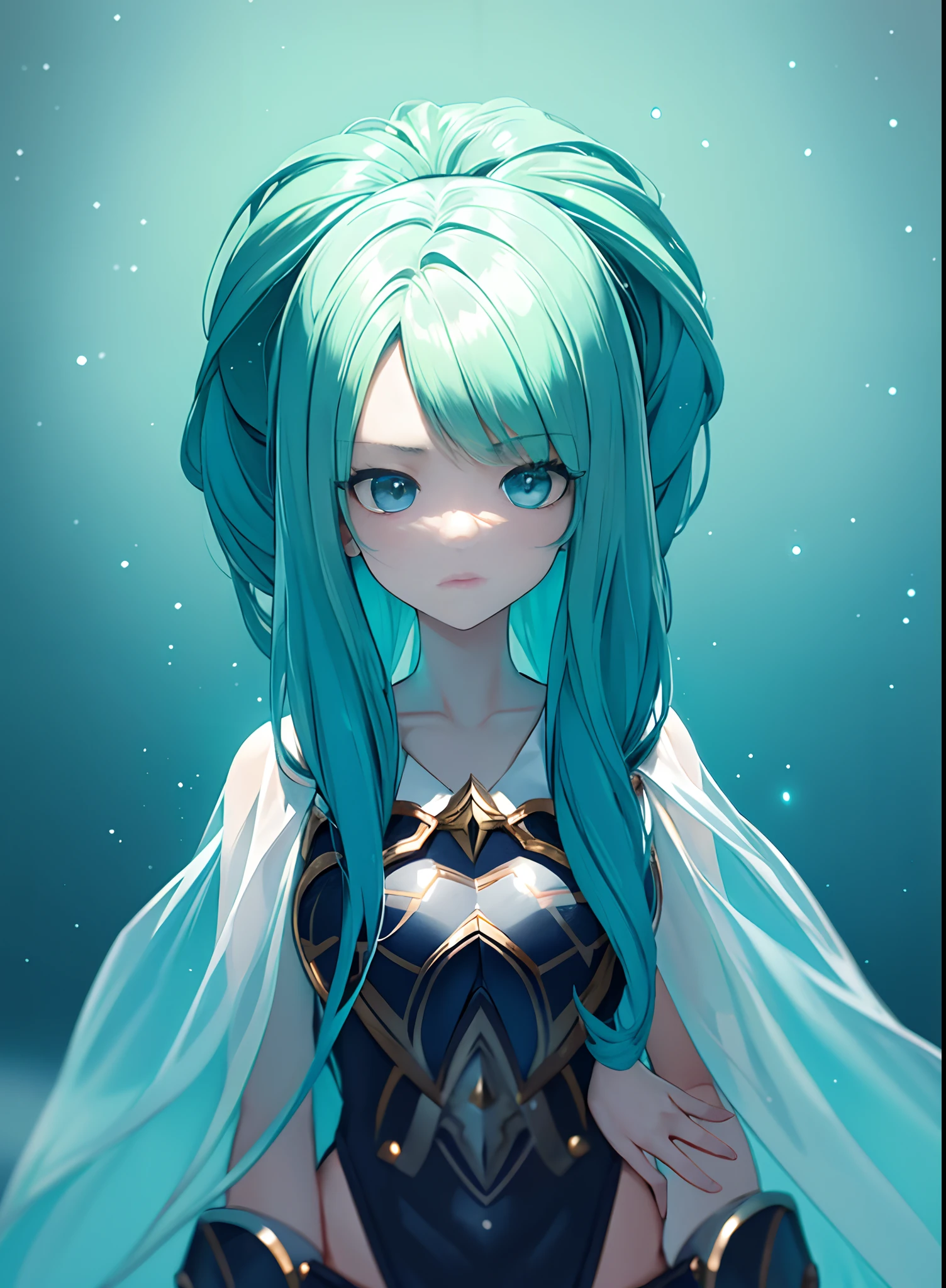 masterpiece, artistic, gorgeous, best quality, close up, princess in the dark with glowing eyes, glow,dark, cool colors, alone, solo,elegant, blue, ocean theme, gold,intricate dress, earings,