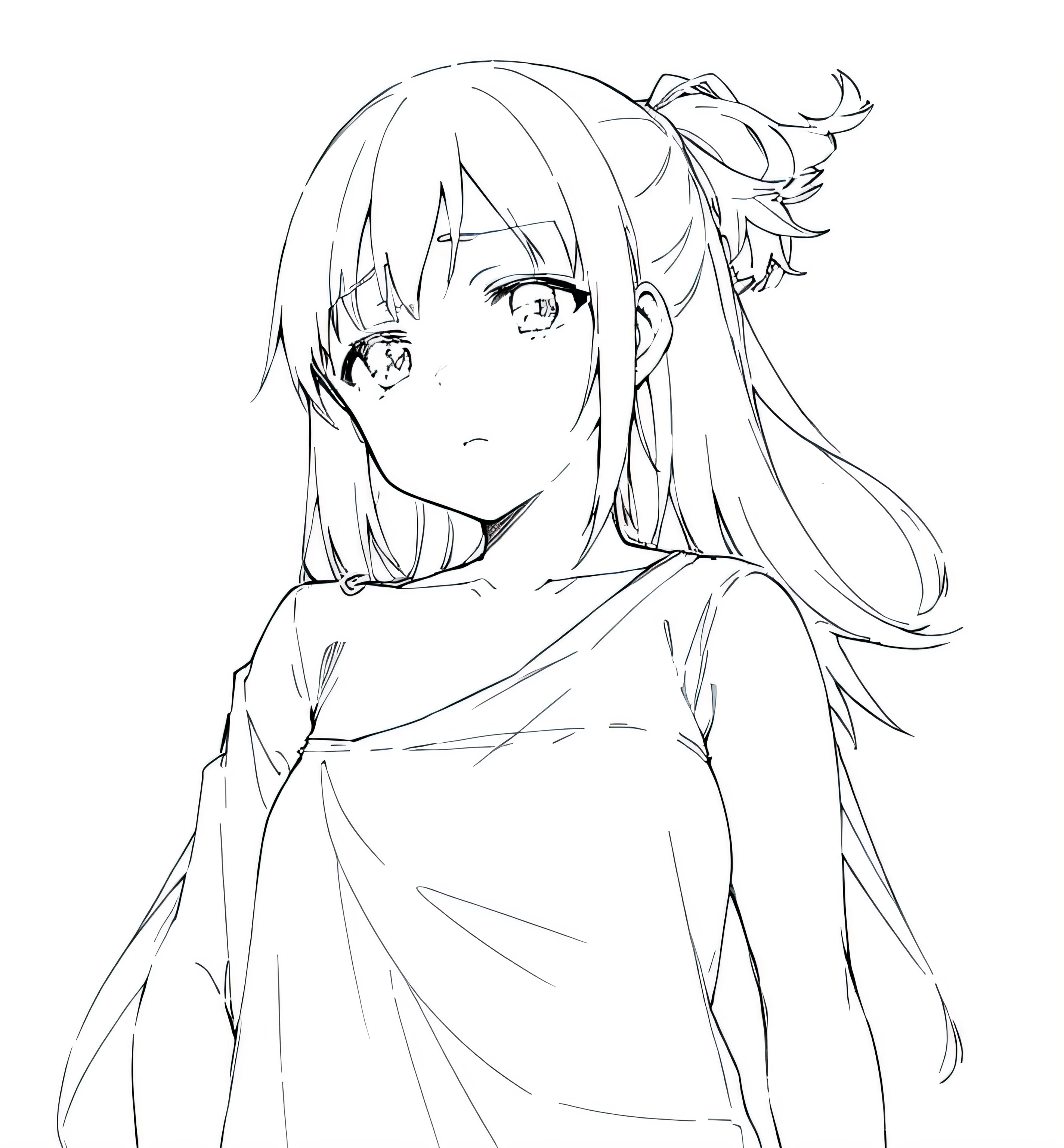 Painting of a girl with a sad face and nose, clean anime outlines, flat anime style shading, Simple lines of art, thick lineart, thick outline, thick outline, Line sketch, thick line art, Outline sketch, clean lineart, Line sketch!!, soft outline, anime shading), perfect lineart, anime sketch, no shade, heavy outline