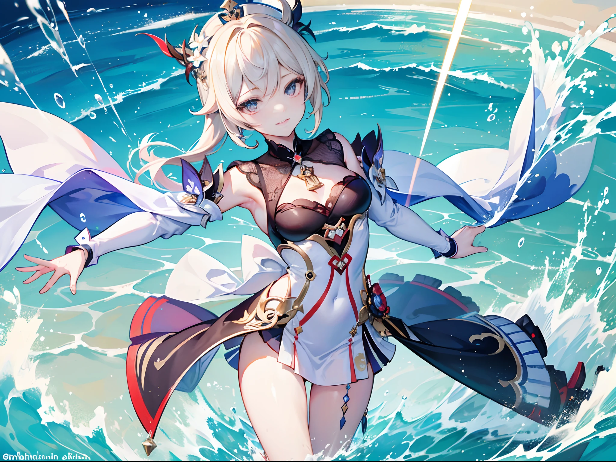 (masterpiece), (genshin Impact), barbara, (Barbara 1.5), water splashes, lens flare