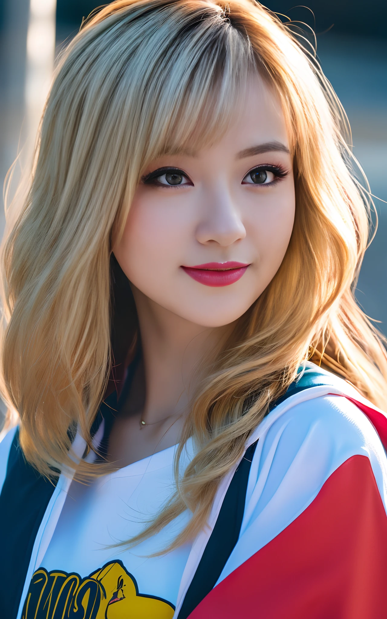 ((1girl in)),Girl in fancy streetwear, neotokyo, Centered| Convoluted| Highly detailed| Breathtaking beauty| precise lineart| Vibrant| comprehensive cinematic| 8K, Cinematic lighting, Best Quality, hight resolution, Blonde hair in highlights、waved hair、(the most beautiful portrait in the world:1.5),((Random Poses)),((Fancy hair color)),(little smiling),(A sexy),((luslous skin)),Angle from above,Big piercings,Bright hair color,bangss,small tits、Very small bust