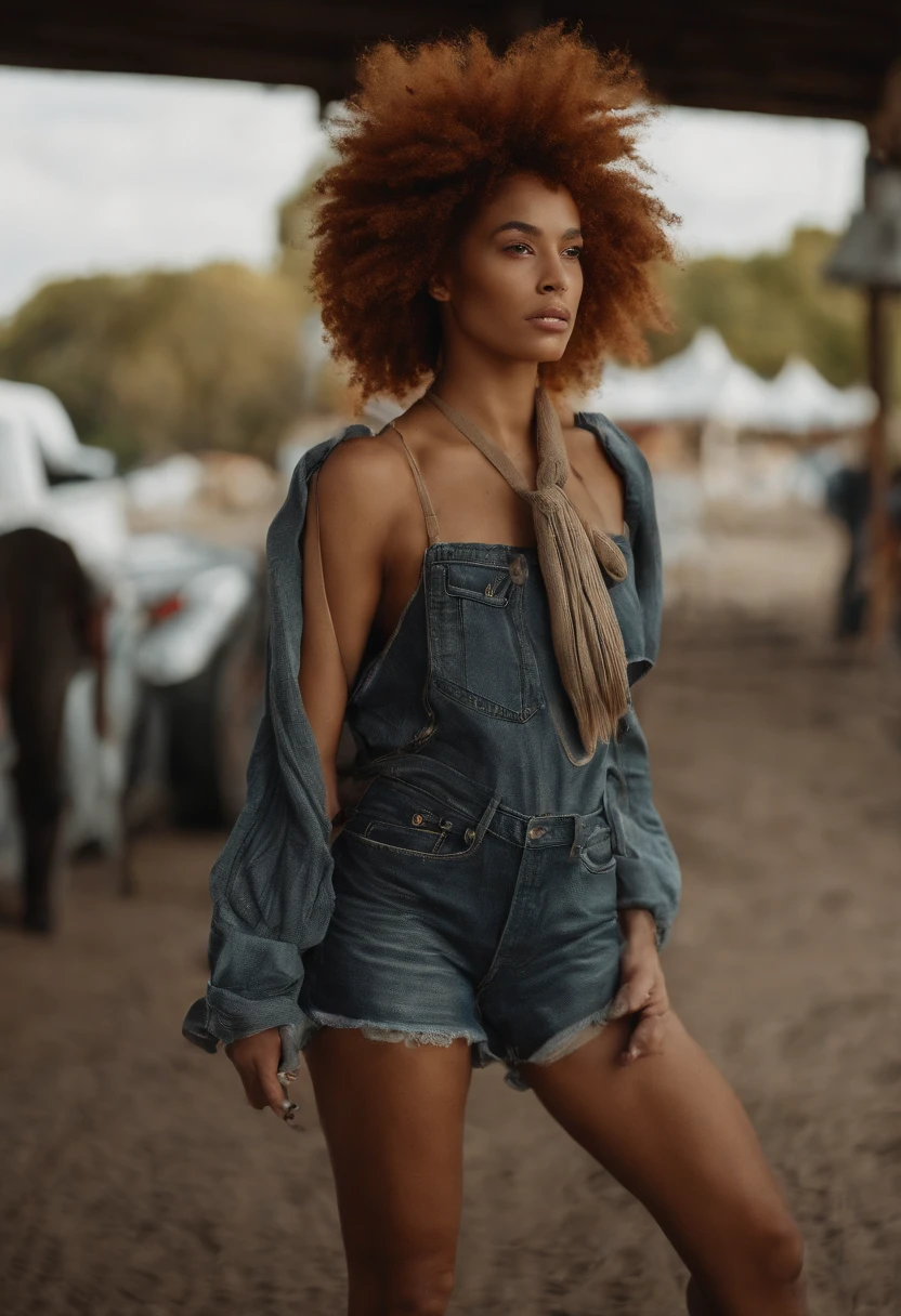 photo d'une femme rousse, cheveux long roux clair, habillée d'une tenue de pompom girl sexy, arrière plan terrain de basketball