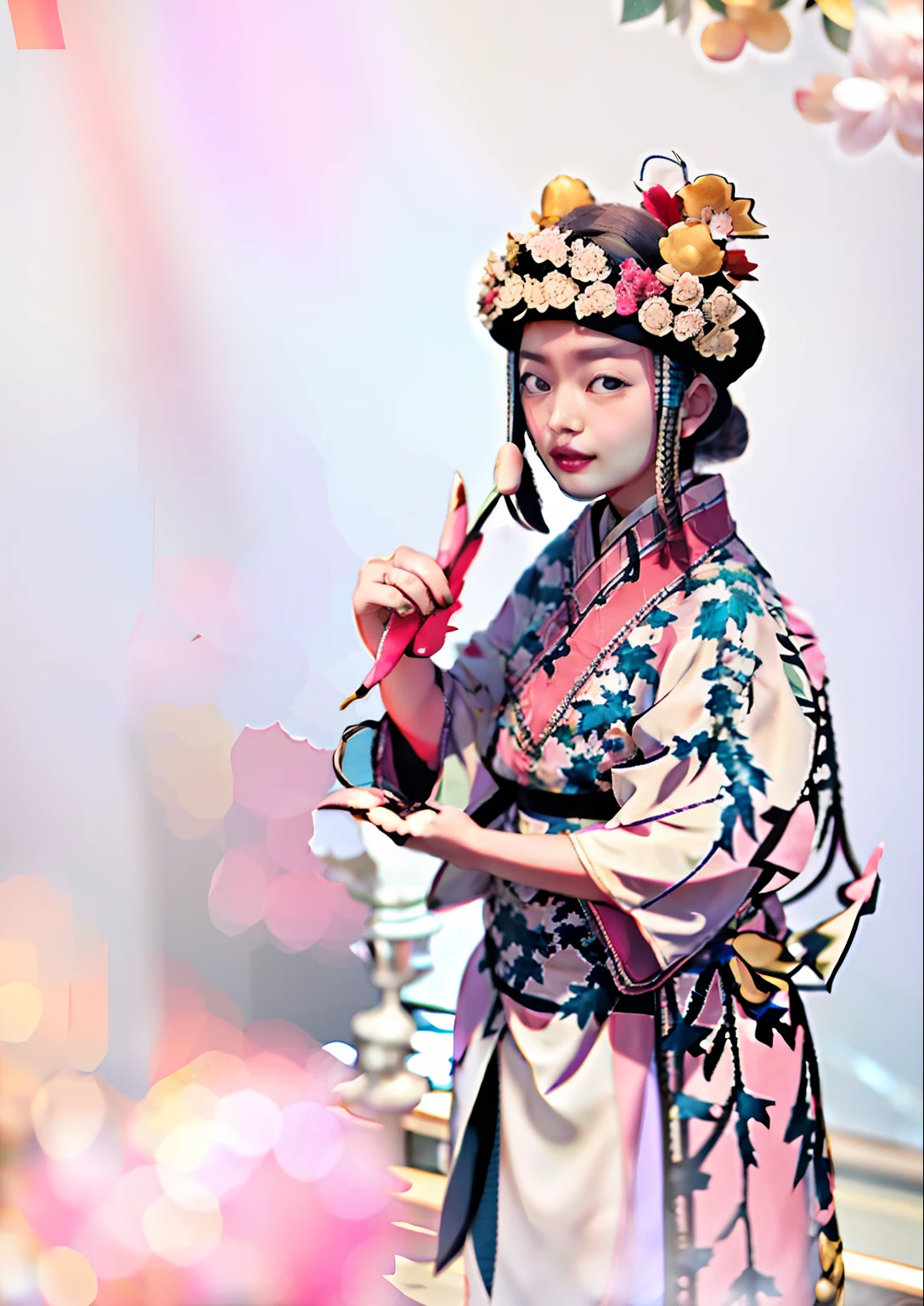 A Qiang woman in a black and pink dress,Chinese ethnic style