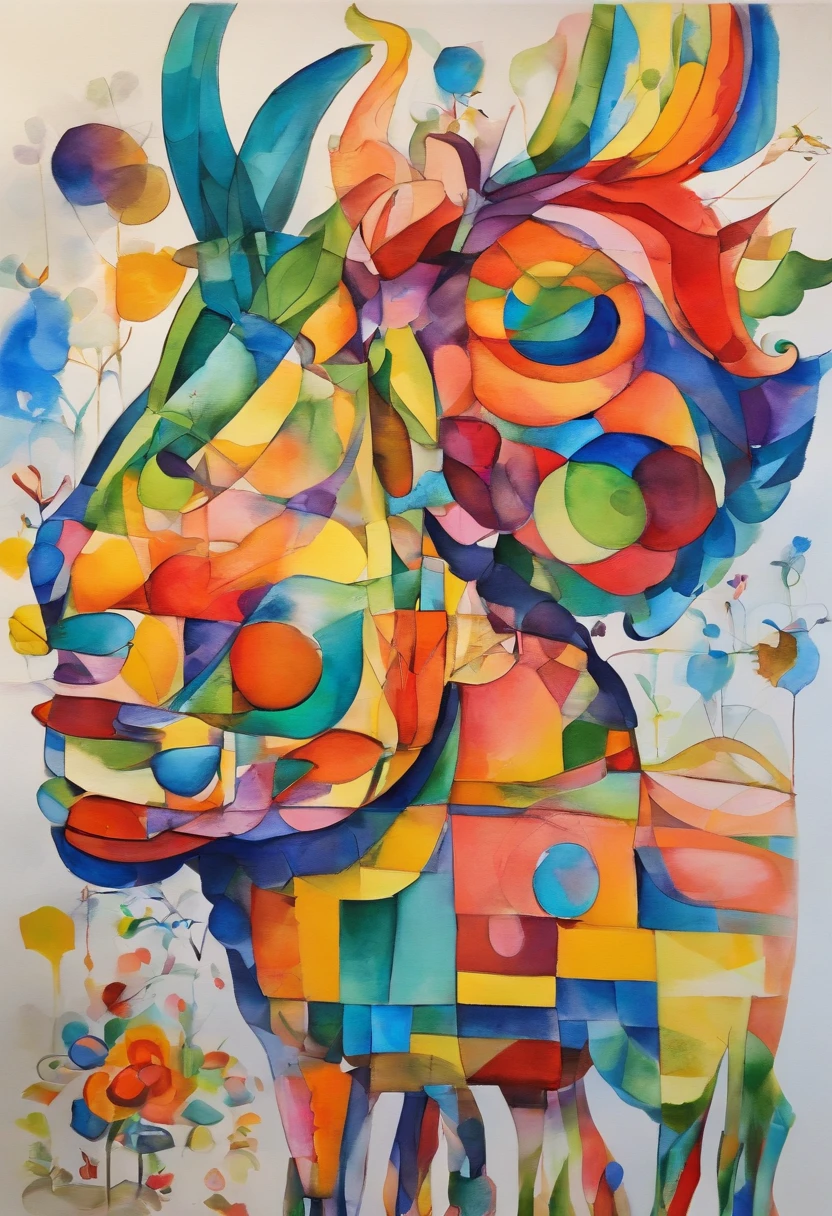 grafismo, diverse and playful geometric figures, Rainbow, romero britto, salvador dali, um burro, A domestic donkey pack animal with sunglasses and DJ headphones and with the thought running through his fingers and the confusion of memory ((fundo branco e preto)), ace do asno feliz, as patas enormes do jegue, o focinho, os dentes grandes, An old wagon, uma casa do campo, o microfone, o fone de ouvido, The sunglasses, contrastes exacerbados, olhos penetrantes, colorida e alegre, Dull and sad, Art Watercolor Painting Oil Paint, abstrato, epic instagram, art-station, toque de estilo splash de tinta colorida+, contorno, hiperdetalhado intricadamente detalhado, genial, detalhes intrincados, tela inicial, cores complementares, conceito realista abstrato romero britto de arte, 8K, obra-prima do deviantart, oil-painting, pinceladas pesadas, pingos de tinta, artes de salpicos.