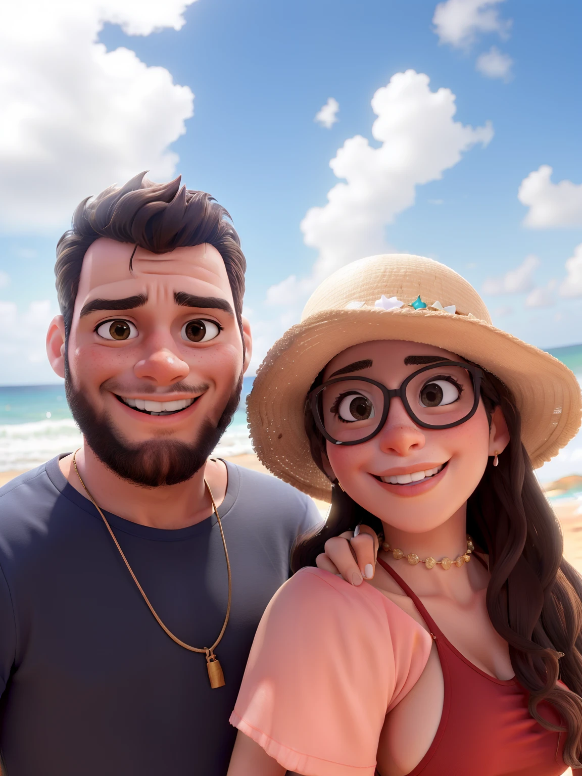 Casal, Um homem e uma mulher, com roupas de banho, na praia