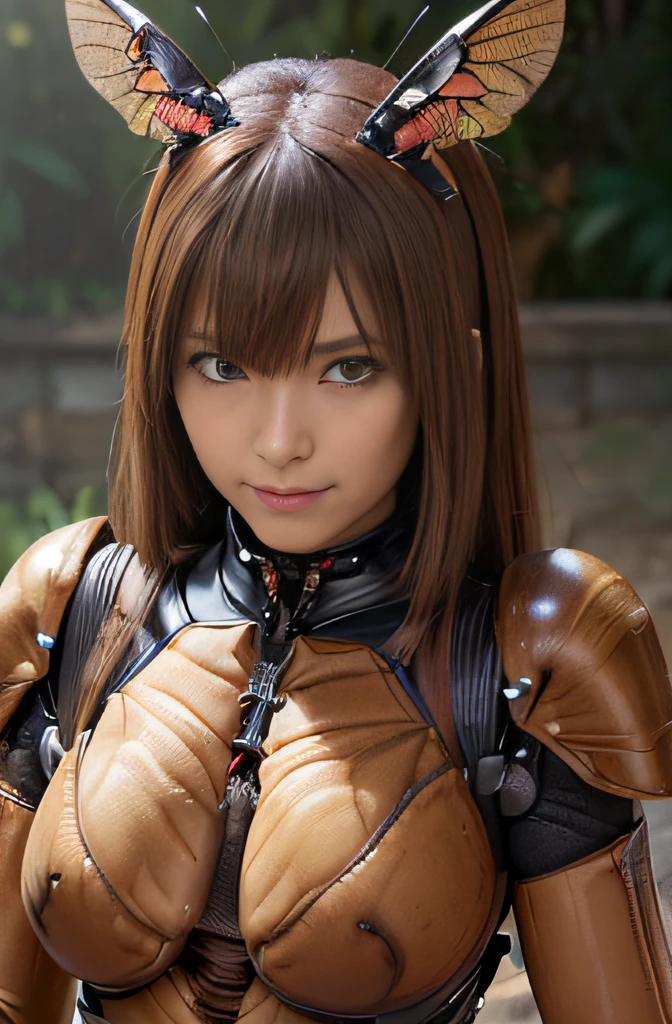 (high resolution,masterpiece,best quality,extremely detailed CG, anime, official art:1.4), realistic, photo, amazing fine details, all intricate, gloss and shiny,awesome many layers, 8k wall paper, 3d, sketch, kawaii, illustration,( solo:1.4), perfect female proportion,villainess, (fusion of dark brown cockroach and lady:1.4), (brown cockroach form lady:1.2), (brown cockroach lady:1.2), (fusion:1.2), (solo:1.4), (evil smile:1.2), muscular, abs, (cockroach brown exoskeleton bio insect suit:1.4), (cockroach brown exoskeleton bio insect armor:1.2), (brown transparency cockroach wing:1.4), (brown cockroach antennae:1.3),
