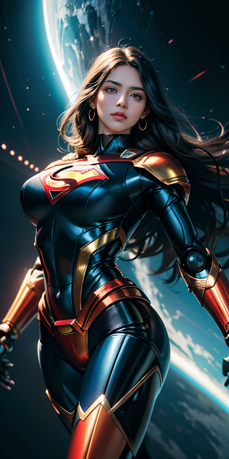 Anime style, (Chica Retrofuturista ciborg robotic Superman), stunningly beautiful portrait photo of Alina Gorokhova, 21-year-old, cuerpo completo, top angle, curvas corporales, ombligo, minifalda, Piel suave y cremosa, Hermosos ojos granates, Hermosos detalles faciales, ((Antecedentes de Manhattan) )), Medium low angle shooting, codicioso y atractivo, incredibly euphoric beautiful, vivid emotion, peach fuzz, symmetrical circular iris, maquillaje natural Glitter, Humedad detallada, Gotitas detalladas, mechones de cabello intrincados detallados, DSLR, reflejado en raytraced, Pino Deni, Bud Melmann de Larry, symmetrical face and body, CGSociety, Gottfried Hernwein e Irakli Nadal, reflejos oculares, Focus, Motor Unreal 5, VFX, Film Photography, Detalle extremo, Ultra HD, Post-procesamiento, post-production, unique face, Tanvir Tamim, ultra-realistic photography, Foto con Hasselblad X1D-50c, ISO 100 , retrofuturista ciborg,ciborg luces ee neon,big tits,rayos rojos en los ojos ,muy sexy