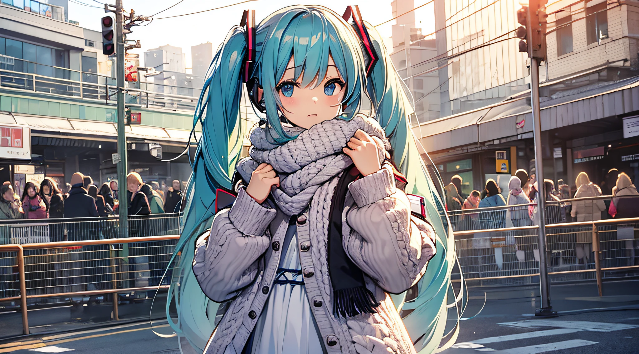 Hatsune Miku,Knit dress, fluffy scarf, Station