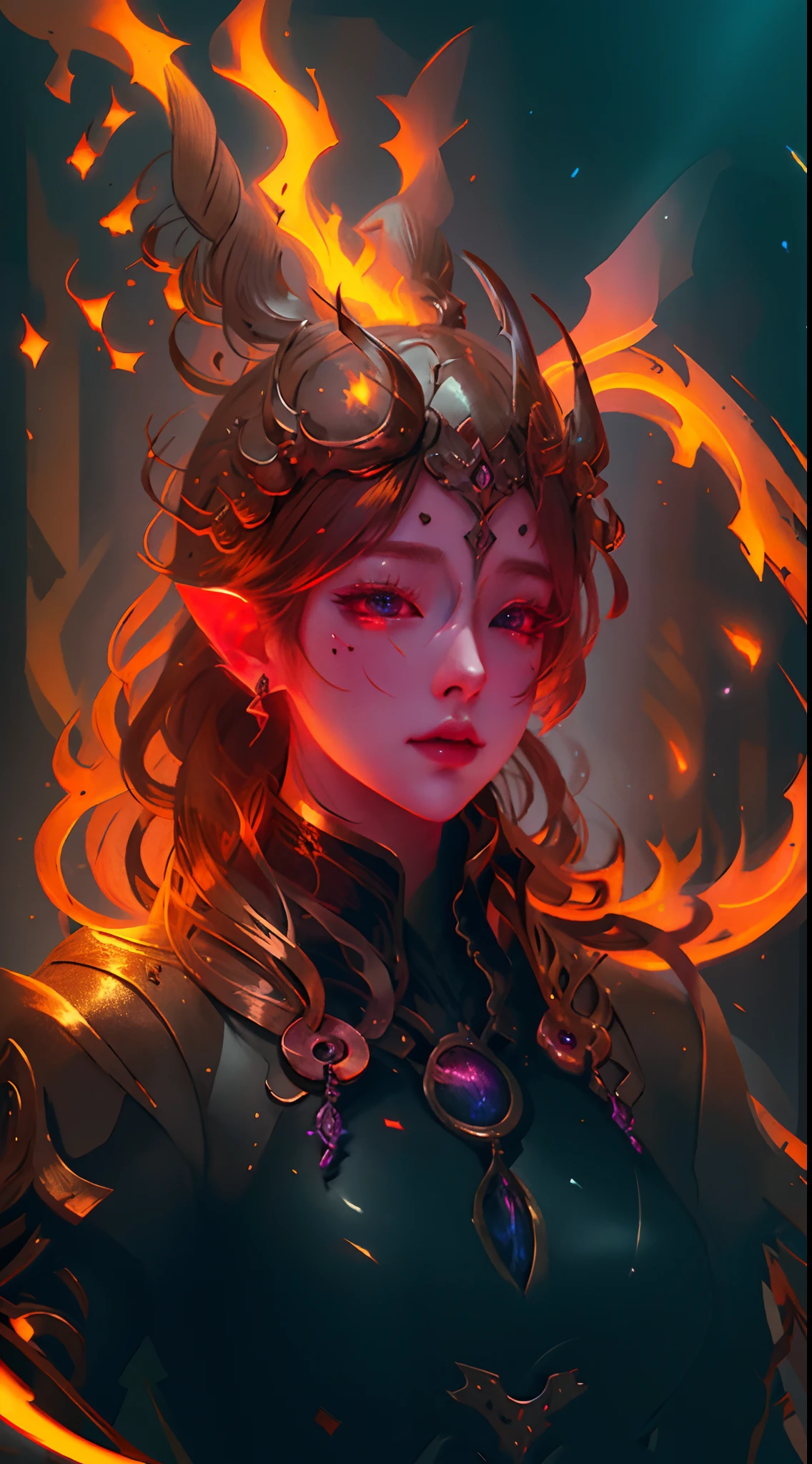 drawing, graphic elements , interesting composition, female , fantasy, devil, realistic, anthropomorphic, a masterpiece, 8k resolution, magic, fantasy, night, nature, women, Korean, neon, demon, anime style, evil, front