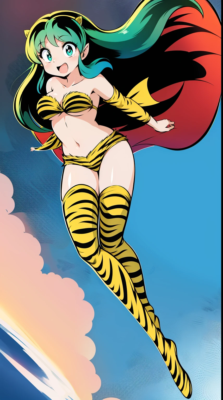 lum, , superhero costume, urusei yatsura, cloak, pants, pullover