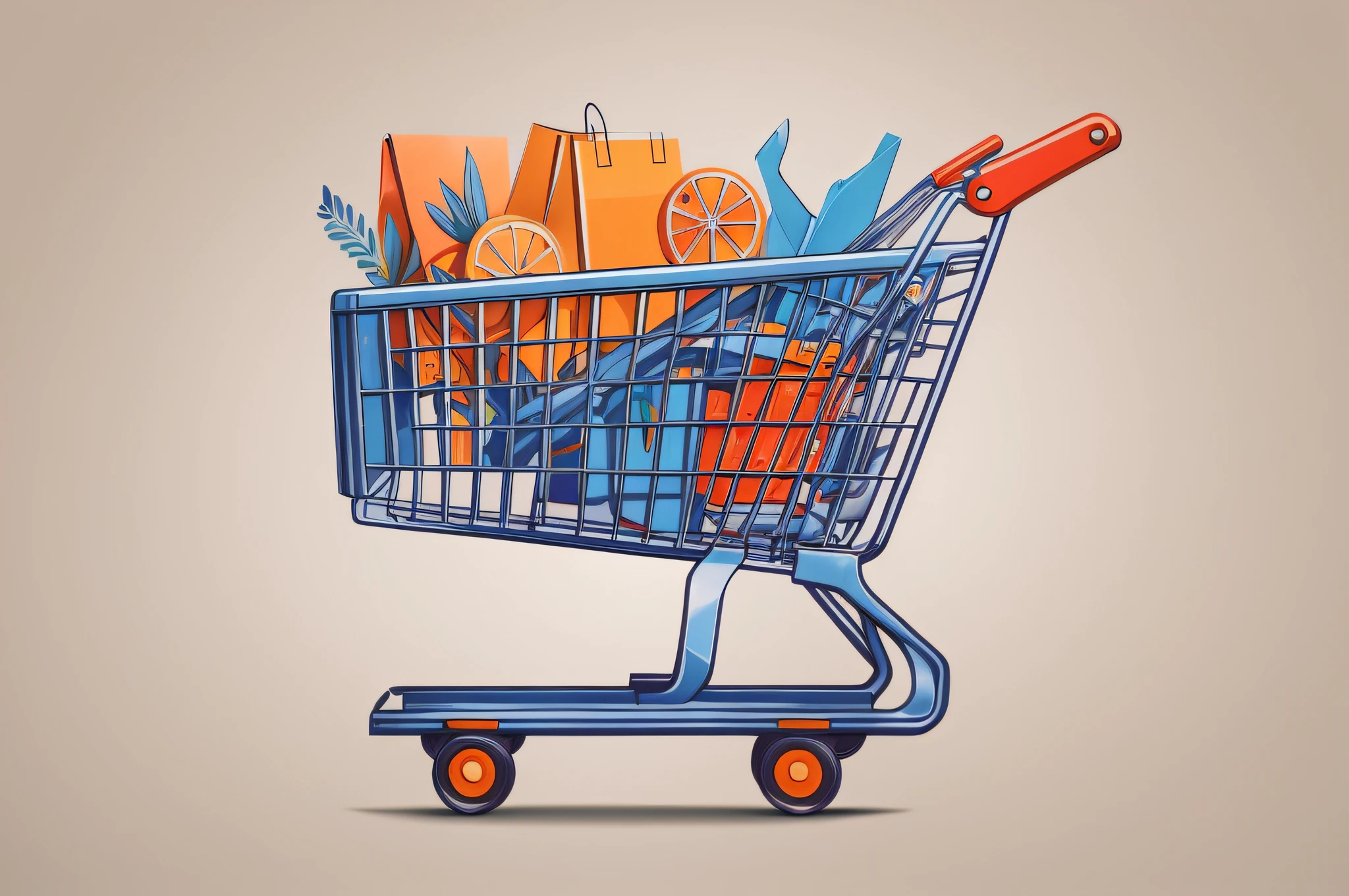 Carrinho de compras Arafed com laranjas e outros itens nele, carrinhos de compras cheios de mantimentos, carrinho de supermercado, wagon, compras de mantimentos, shopping cart icon, commercial illustration, Highly detailed illustration.", plano, higher detailed illustration, hyper detailed illustration, high detailed illustration, food and consumerism, Highly detailed illustration, Conseguir mantimentos, Directed by: Tom Wänerstrand, fundo preto