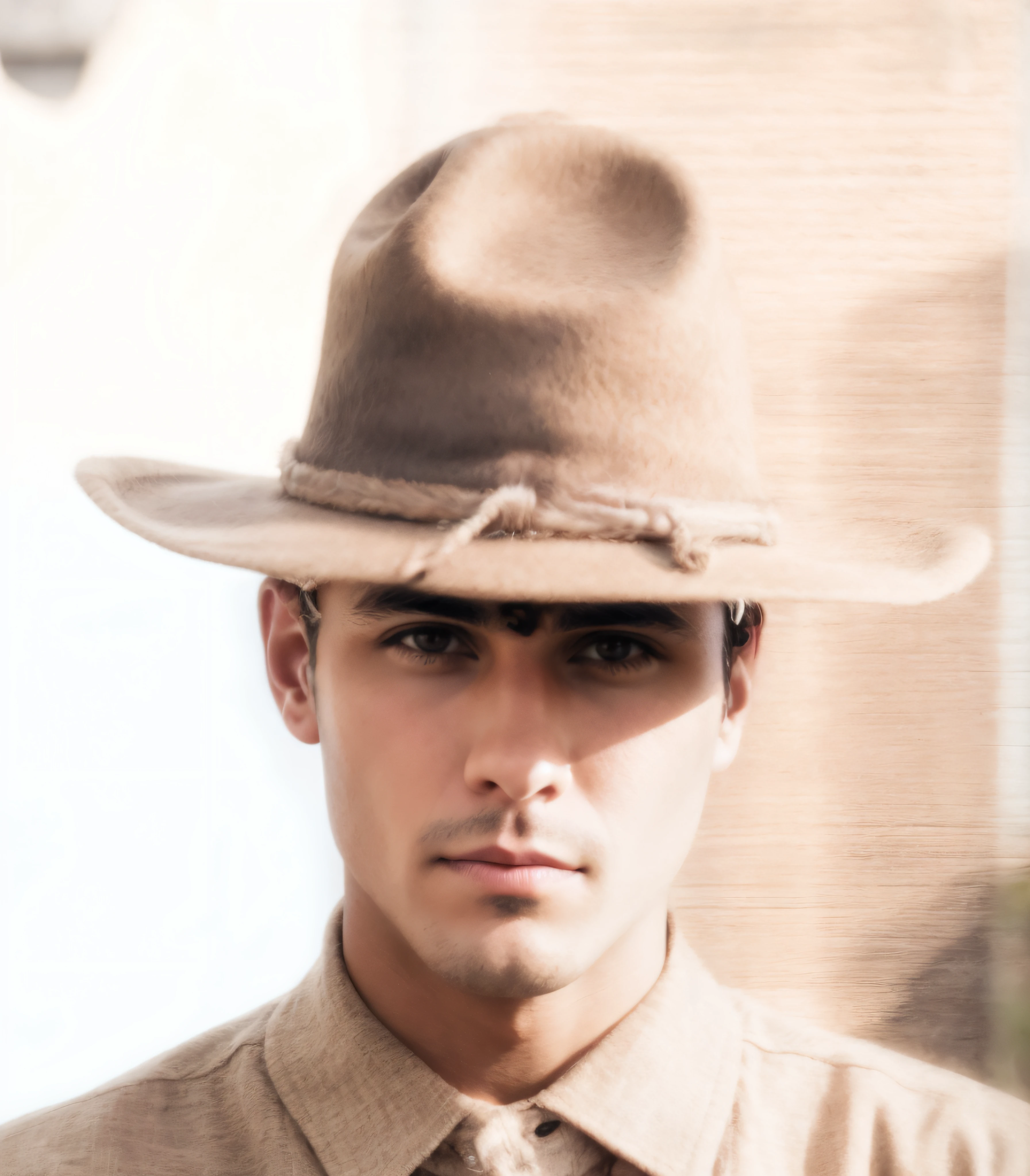 Man in cowboy hat, camisa e gravata marrom, simetria!! Retrato de um cowboy, caracter with brown hat, cowboy retrato masculino, retrato do cowboy