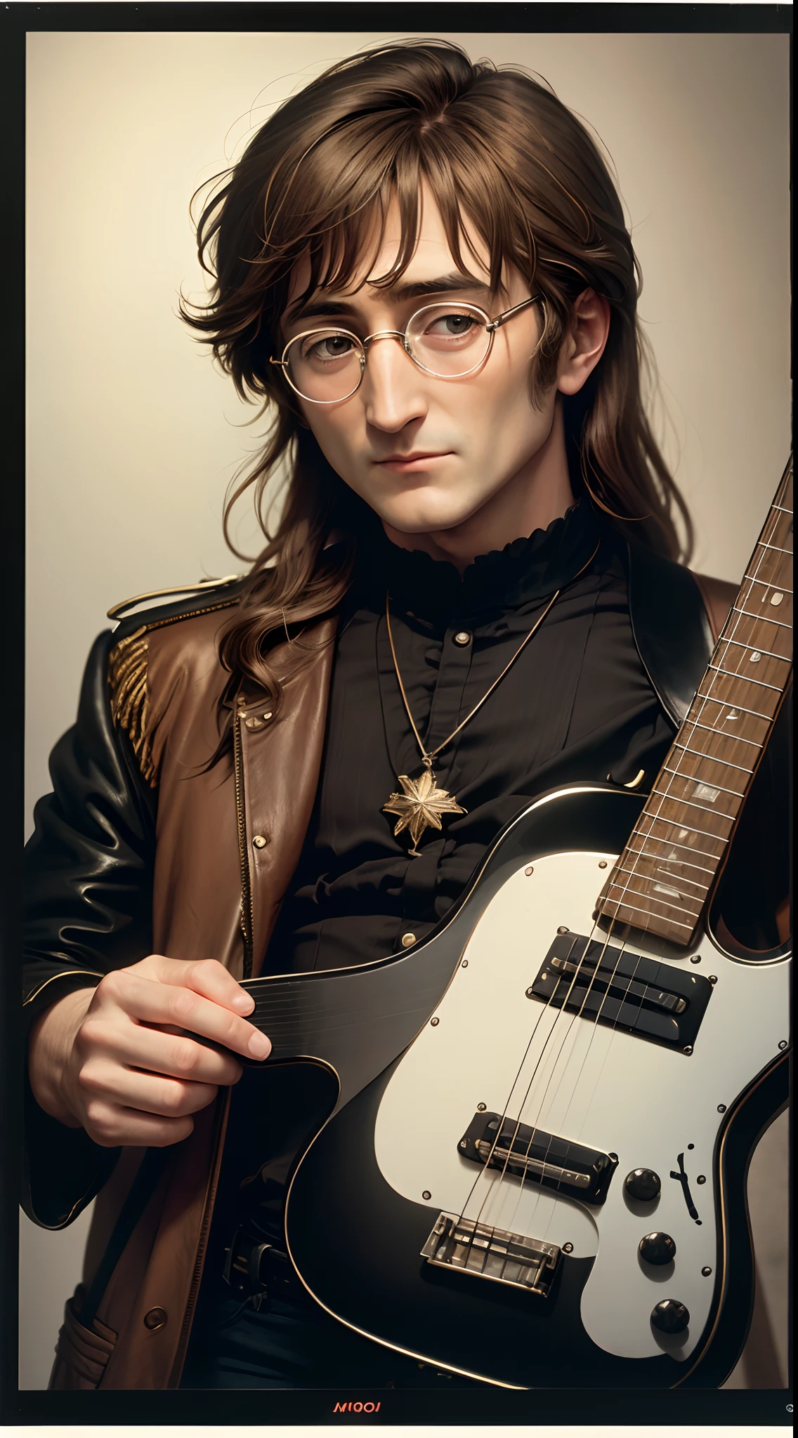 Medium format film photo of John Lennon looking directly into the camera, Altamente realista