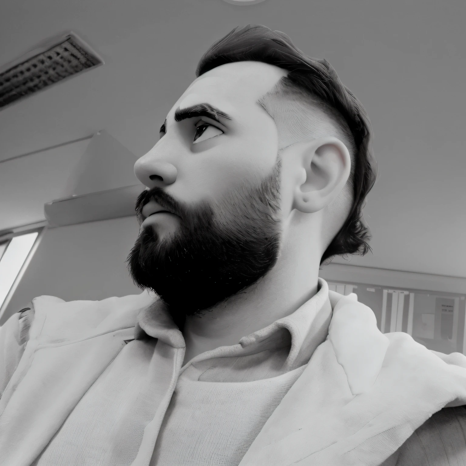A guy with brow hair, bear in a office