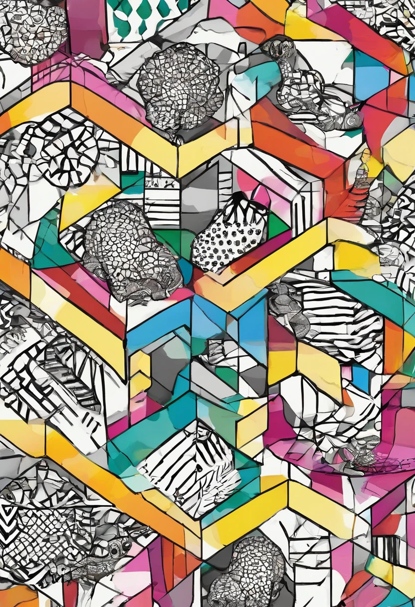 grafismo, diverse and playful geometric figures, Rainbow, romero britto, salvador dali, um burro, A domestic catp ack animal with sunglasses and DJ headphones and with the thought running through his fingers and the confusion of memory ((fundo branco e preto)), face do gato feliz, as patas do gato, o focinho, o bigodinho, uma almofada, casa do campo, o microfone, o fone de ouvido, The sunglasses, contrastes exacerbados, olhos penetrantes, colorida e alegre, Dull and sad, Art Watercolor Painting Oil Paint, abstrato, epic instagram, art-station, toque de estilo splash de tinta colorida+, contorno, hiperdetalhado intricadamente detalhado, genial, detalhes intrincados, tela inicial, cores complementares, conceito realista abstrato romero britto de arte, 8K, obra-prima do deviantart, oil-painting, pinceladas pesadas, pingos de tinta, artes de salpicos.