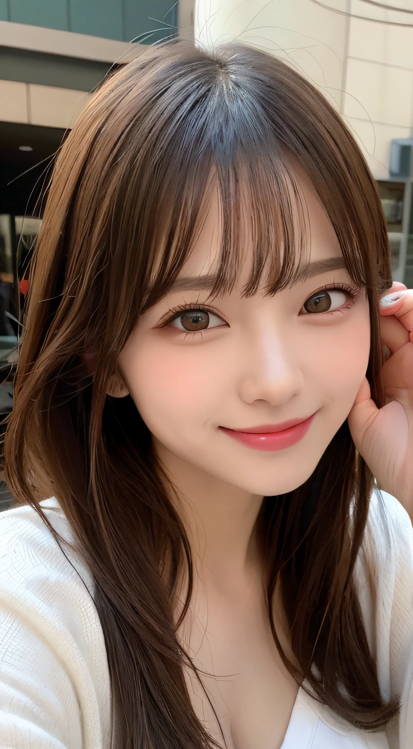 masutepiece, Best Quality, Illustration, Ultra-detailed, finely detail, hight resolution, 8K Wallpaper, Perfect dynamic composition, Beautiful detailed eyes, white fluffy winter clothes,Medium Hair,small tits,Natural Color Lip, Bold sexy poses,Smile,mansion(a room,Bet)、20 years girl、Cute、Sexy shot looking at camera,perfect and beautiful face and fingers,Take close-up photos of your face,Take only the face
