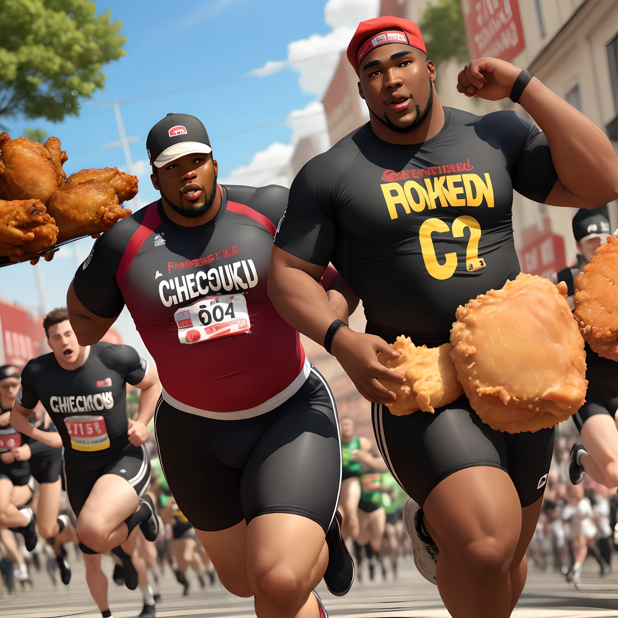 Big black men running for fried chicken