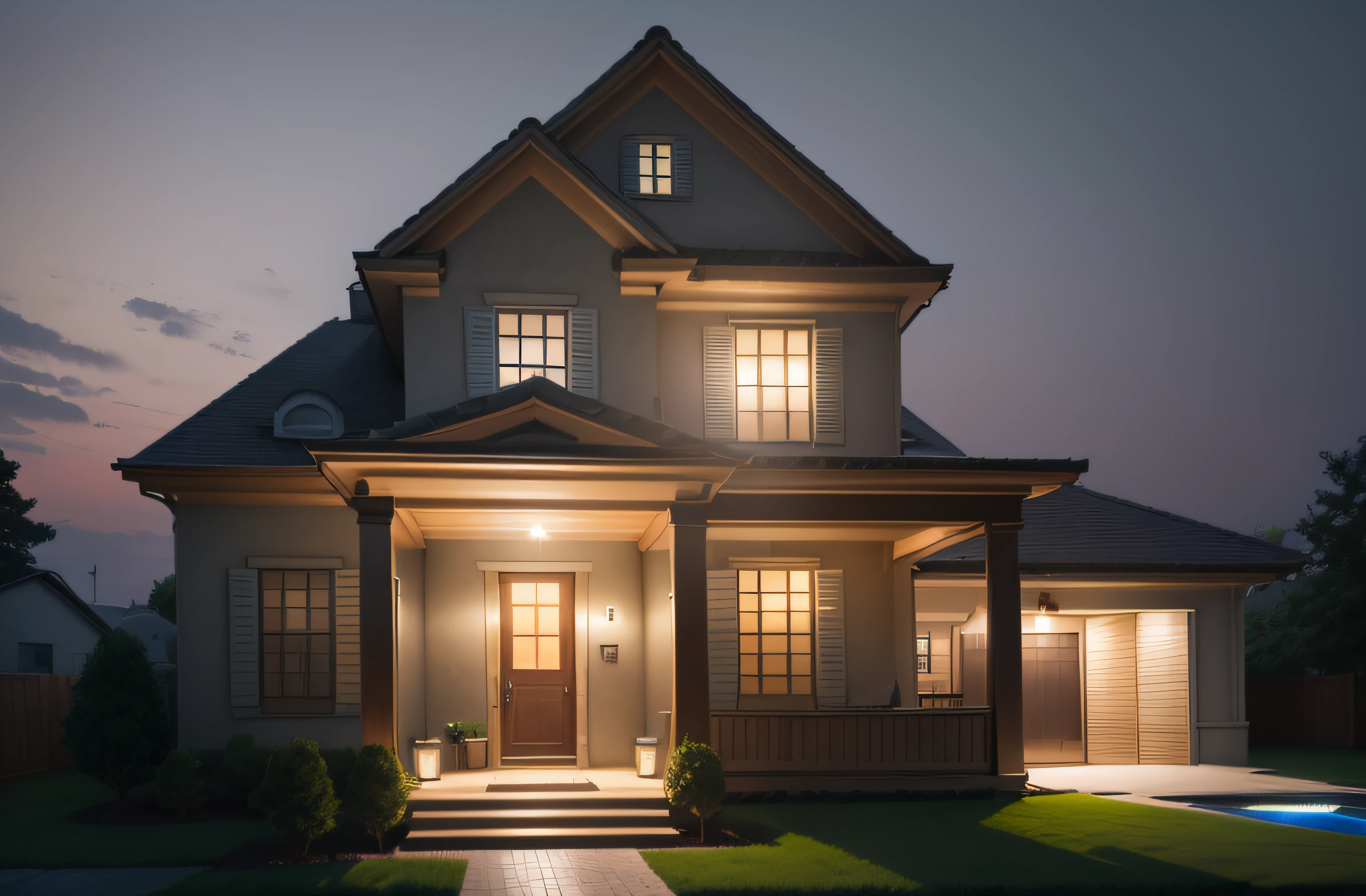 (highres,realistic),modern house,spacious rooms,expensive furniture,large glass windows,contemporary design,minimalist interior,minimalist furniture,warm lighting,neutral color palette,abstract art,modern architecture,open floor plan,clean lines,high ceilings,panoramic view of nature,serene atmosphere,luxurious amenities,indoor-outdoor living,infinity pool,sleek kitchen,marble countertops,smart home technology,efficient energy systems,eco-friendly materials,seamless integration of nature and architecture,designer landscaping,well-appointed outdoor spaces,relaxing patio area,modern fireplace,cozy reading nook,home gym with state-of-the-art equipment,dedicated home office,private spa-like bathrooms,ample storage space,hidden closets,smart storage solutions.