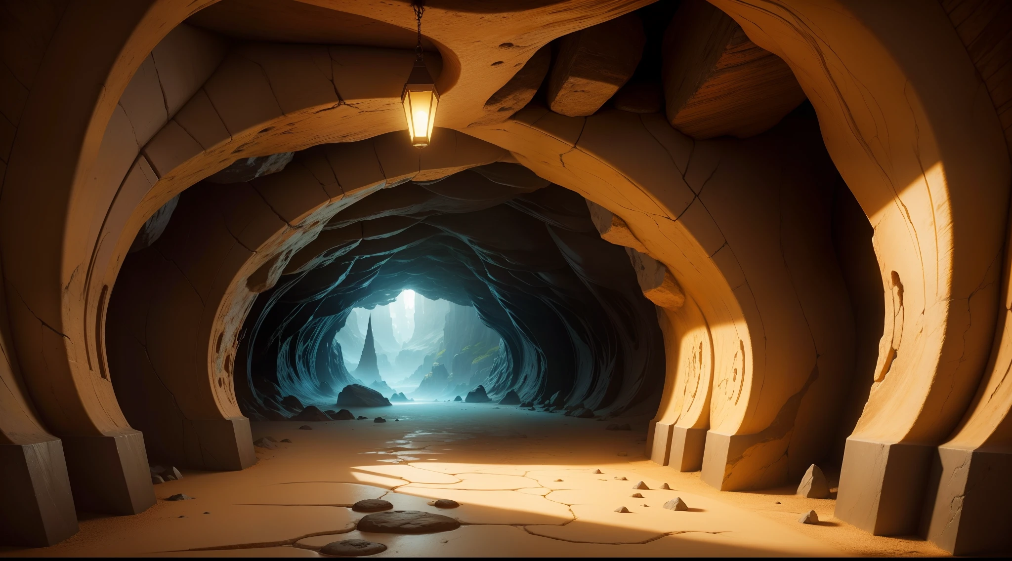 A vibrant, 4K ,underground cave, Intricate details and surreal feel,HD stone,Golden yellow tones
