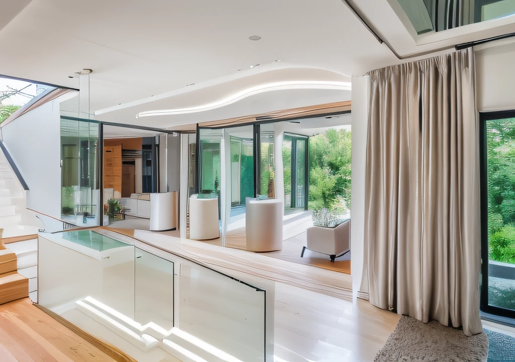 RAW photo,Masterpiece,high quality,best quality,authentic,super detail, interior (Aluminum glass door showroom) ((Modern minimalist lines:1.2)),railing glass,glass windows,trees, (high detailed :1.2),8k uhd,dslr,spot lighting,high quality,photography shot with Leica CL with Leica Summilux-TL 35mm f-1.4 ASPH,
