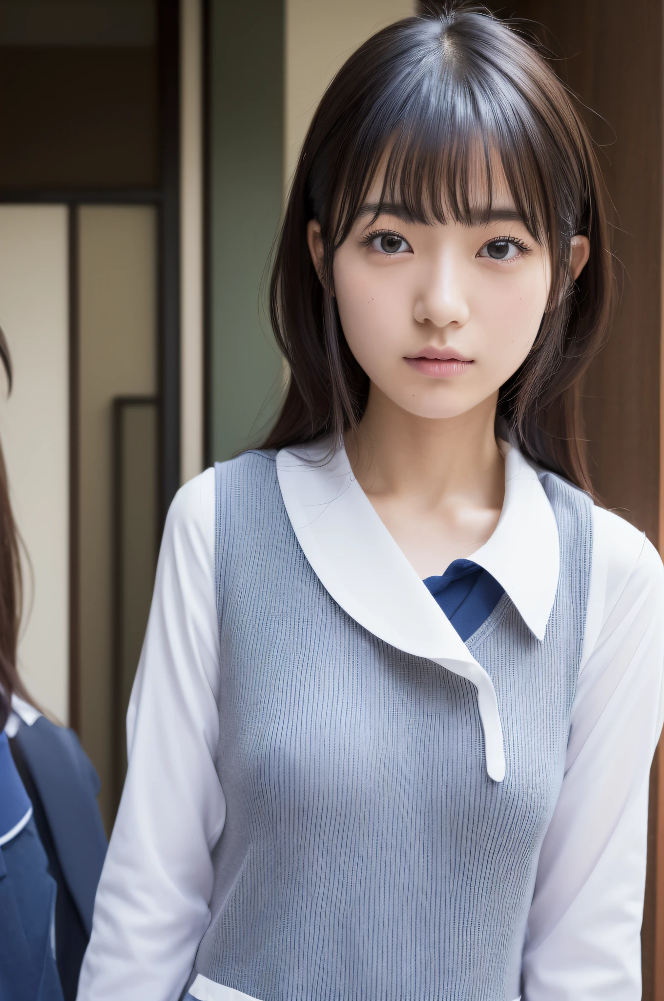 masutepiece, Best Quality, japanaese girl, 8K, top-notch quality, masutepiece, nffsw:1.2, exceptionally detailed RAW color photo, professional-grade photograph, (Realistic, Photorealistic:1.37), (highly detailedskin:1.2), Ultra-high resolution, (lenz 50mm), (masutepiece, top-quality:1.3), (Ultra detailed 8K cg:1.2), (hyper realisitic:1.35), (Photorealistic:1.45), (Realistic:1.4), Cowboy Shot, 1 beautiful Japanese girl, 22 years old, super model, Japanese Idol, __expression__, Large breasts, (School uniform:1.4), (The background is the urban area:1.1)、huge areolas、(areolae slip)、puffy areolas、Young adorable Japan face、Portrait of female Japan idol、A Japanese Lady、messy hair style、Popular makeup in Japan、bare breasts、Upper body naked、nude,nsfw、stare、In the crowd