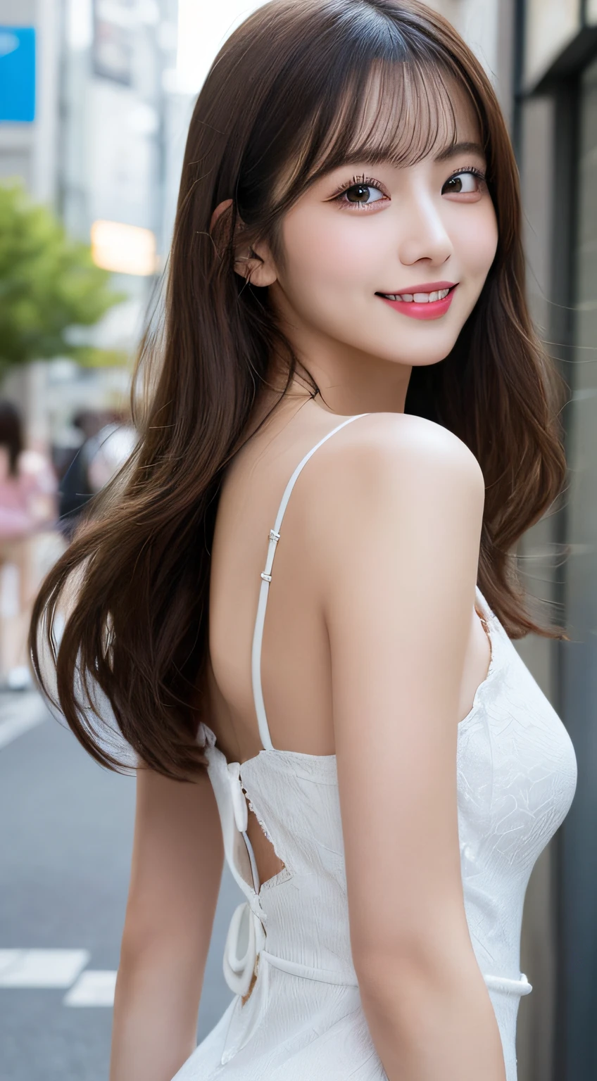 masutepiece, Best Quality, Illustration, Ultra-detailed, finely detail, hight resolution, 8K Wallpaper, Perfect dynamic composition, Beautiful detailed eyes, Women's Fashion Summer,Medium Hair,Small breasts natural color lip, Bold sexy poses,Smile,Harajuku、20 years girl、Cute、Sexy shot looking at camera