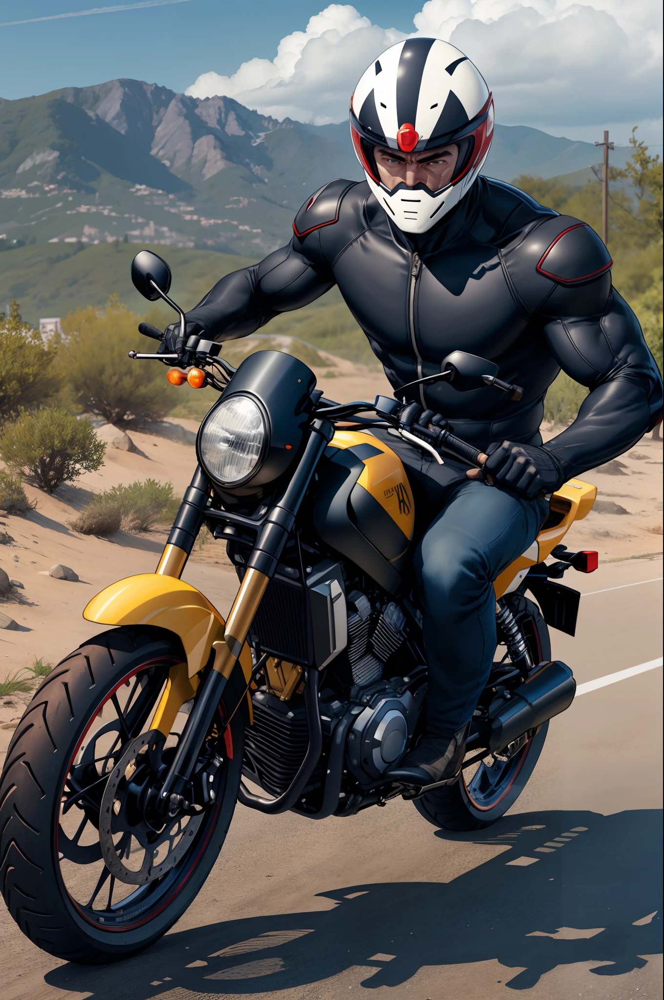Homem numa moto em chamas