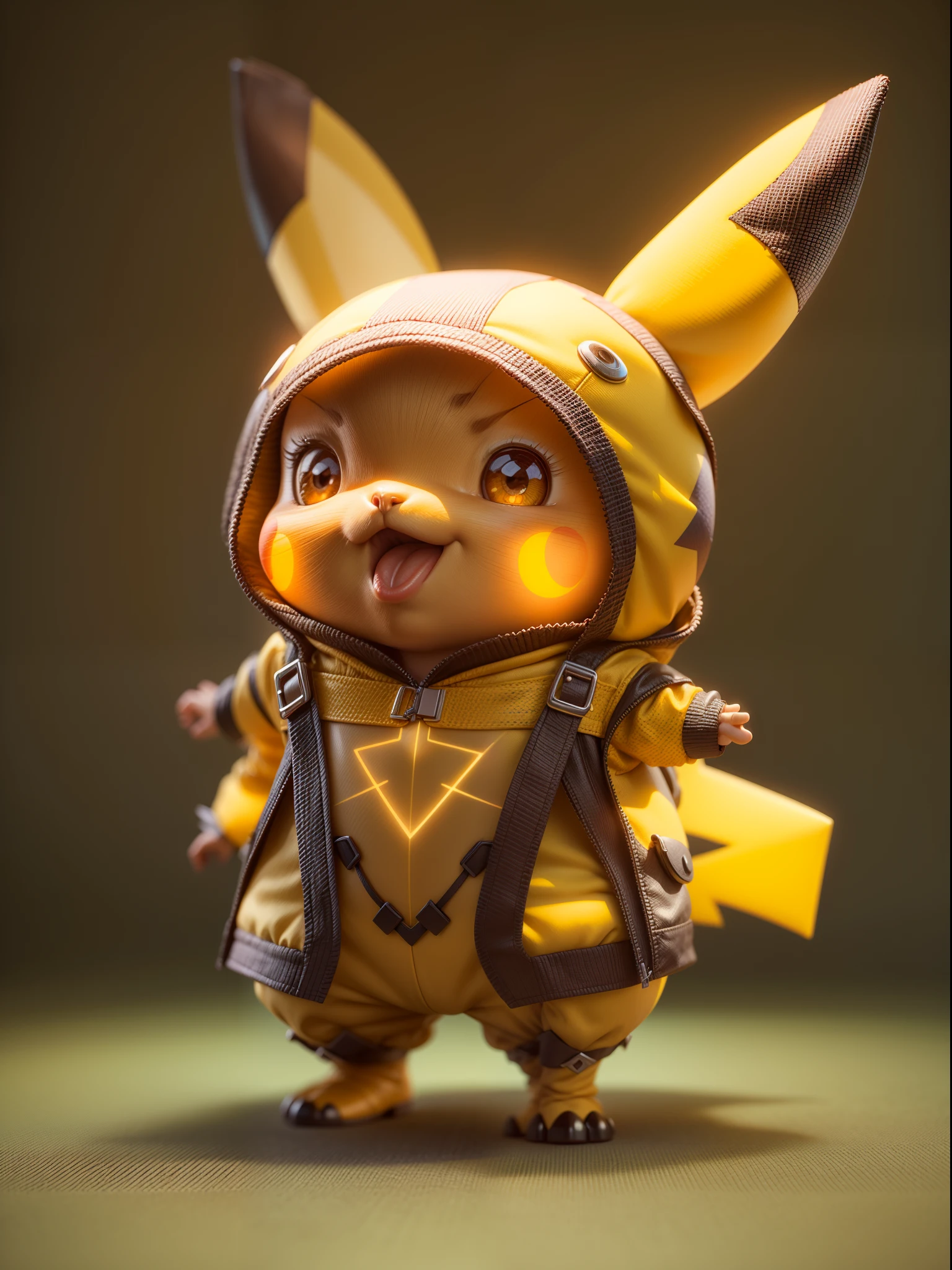 Pikachu 3D toy figure character, standing still, yellow current flash, 3d illustration, vibrant fantasy art, soft studio lights, 8K resolution, extremely detailed portrait, masterpiece