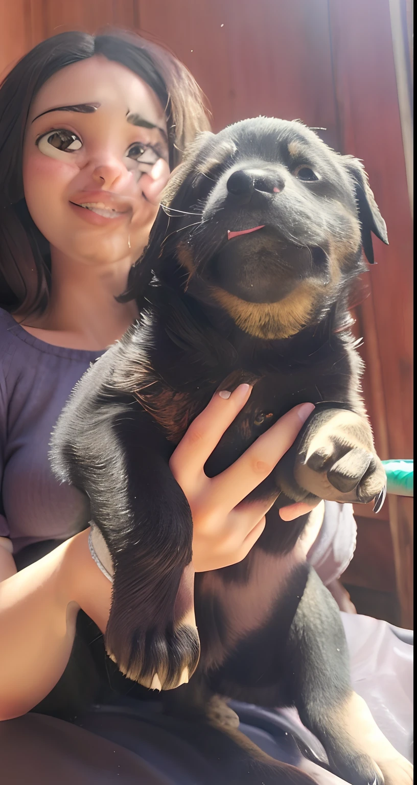 Filhote de cachorro de rottweiler sendo segurado por uma mulher em uma cadeira, maximus jacobs, also very detailed, Very detailed!, very realistic, ela tem cerca de 1 3 anos de idade, Very detailed!!, muito realista, muito bonito, extremamente bonito, atordoante!