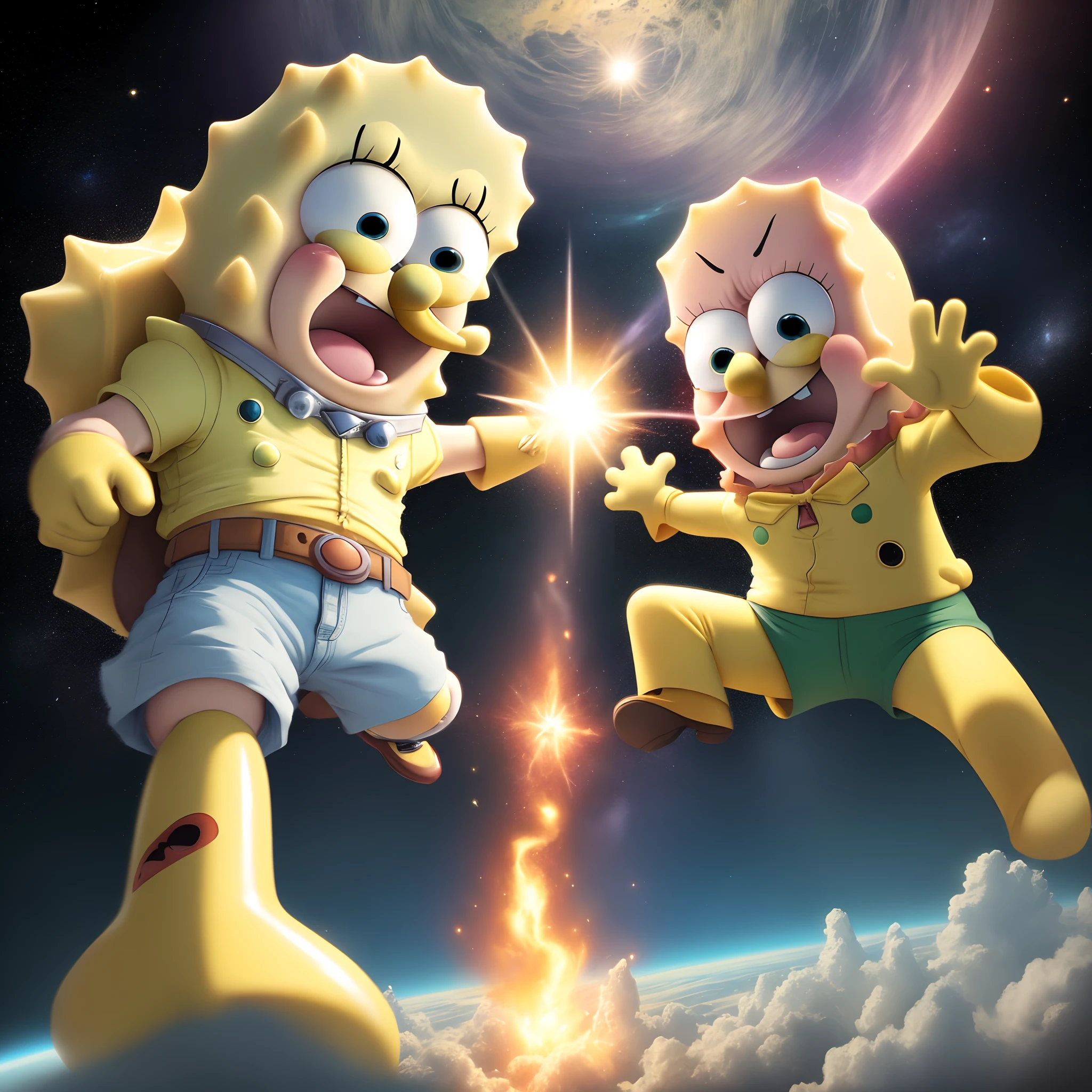 spongebob super sayin in space fighting fighting patrick star going berserk legendary super sayin
