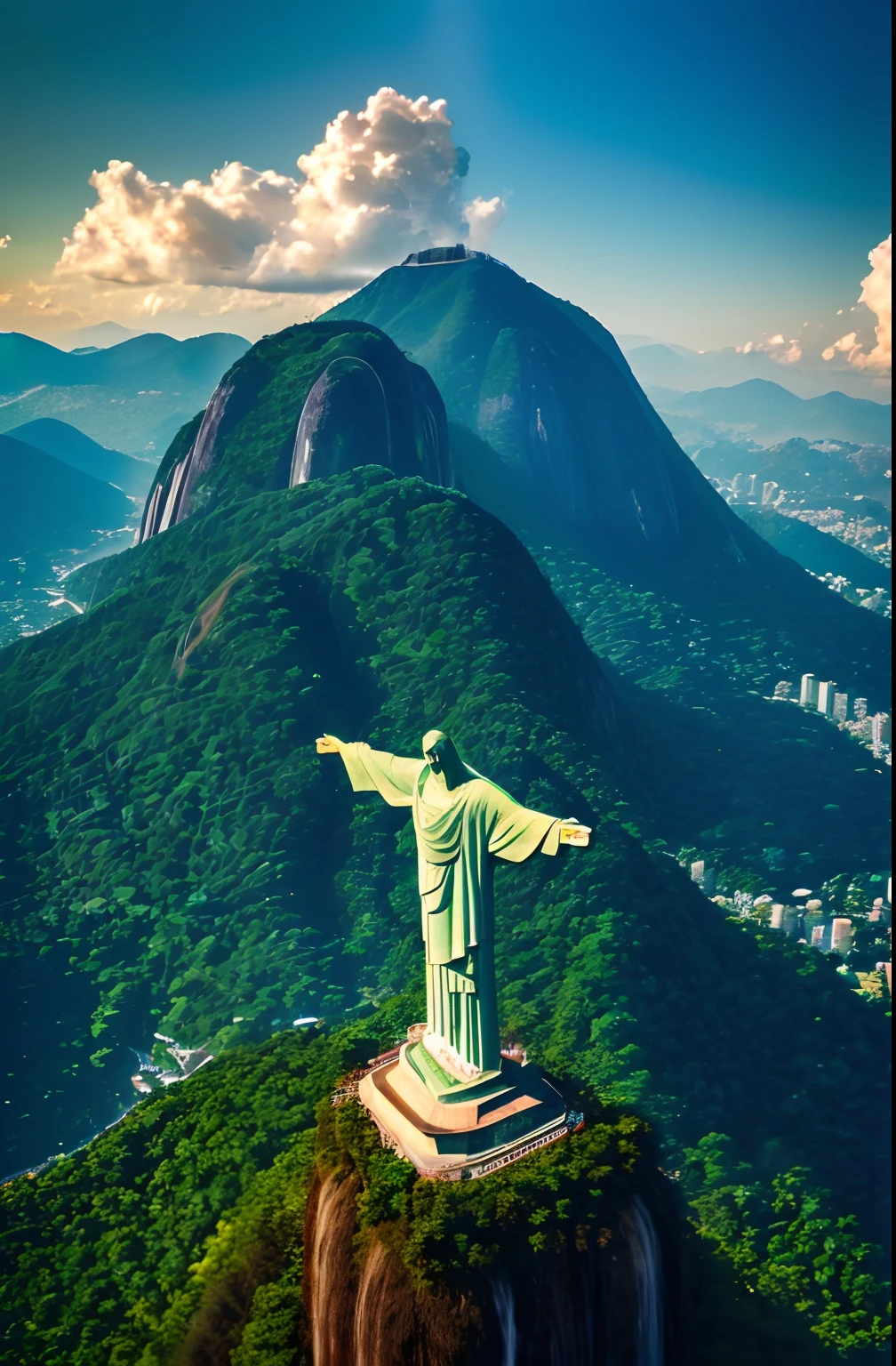 (melhor qualidade,ultra-detalhado,Realistic:1.37), cores vibrantes, HDR, statue of Jesus on a black pedestal, Christ the Redeemer in Rio de Janeiro