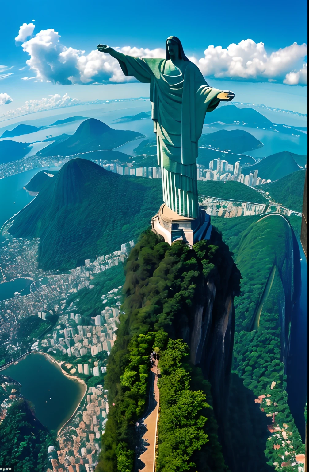 (melhor qualidade,ultra-detalhado,Realistic:1.37), cores vibrantes, HDR, statue of Jesus on a black pedestal, Christ the Redeemer in Rio de Janeiro