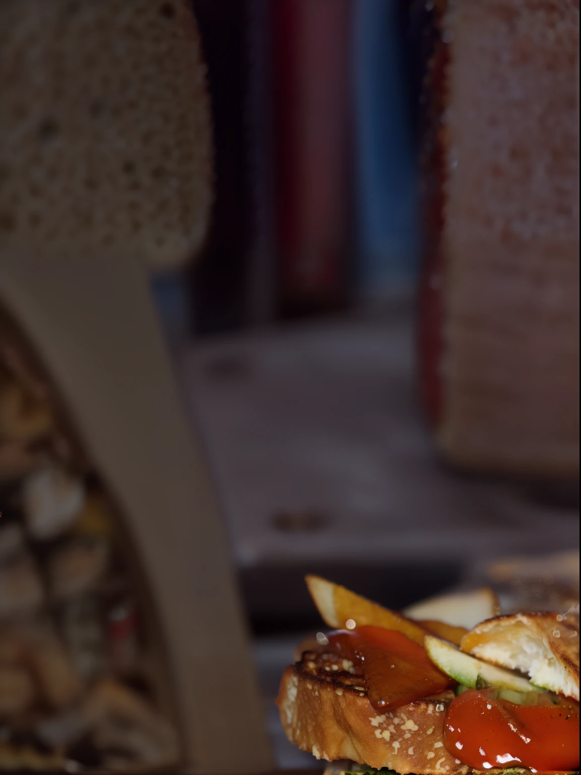 someone is cutting into a stack of food on a plate, closeup at the food, ❤🔥🍄🌪, yummy, delicious food, competition winning, very crispy, by Joe Bowler, cheesy, taken with sony alpha 9, with fries, artoast8p, taken with sony a7r camera, desi, one sandwich with fried tofu, trendy food, toast