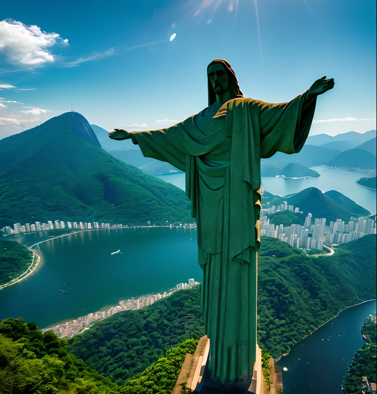 (melhor qualidade,ultra-detalhado,Realistic:1.37), cores vibrantes, HDR, statue of Jesus on a black pedestal, Christ the Redeemer in Rio de Janeiro