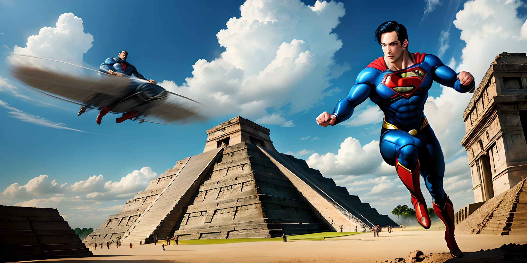 Create the Man of Steel Flying Over the Aztec Pyramids