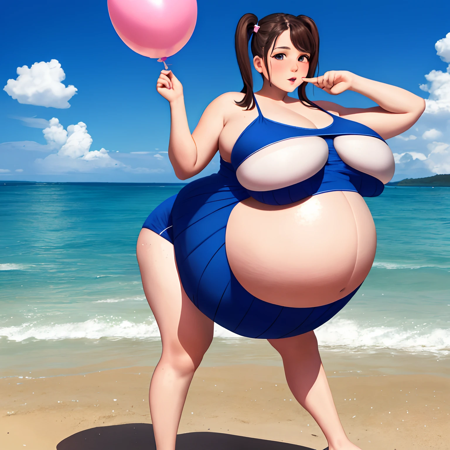 pigtails hairstyle, brown hair,Big Bump pregnant,blue bra and skirt l, Big boobs, nipple, cum,16 yl, Big pregnant Belly, Big Pregnant girl, Largest Belly of Pregnant, Huge Pregnancy Belly, huge 9 months Pregnancy Belly, background beach, big blue balloons
