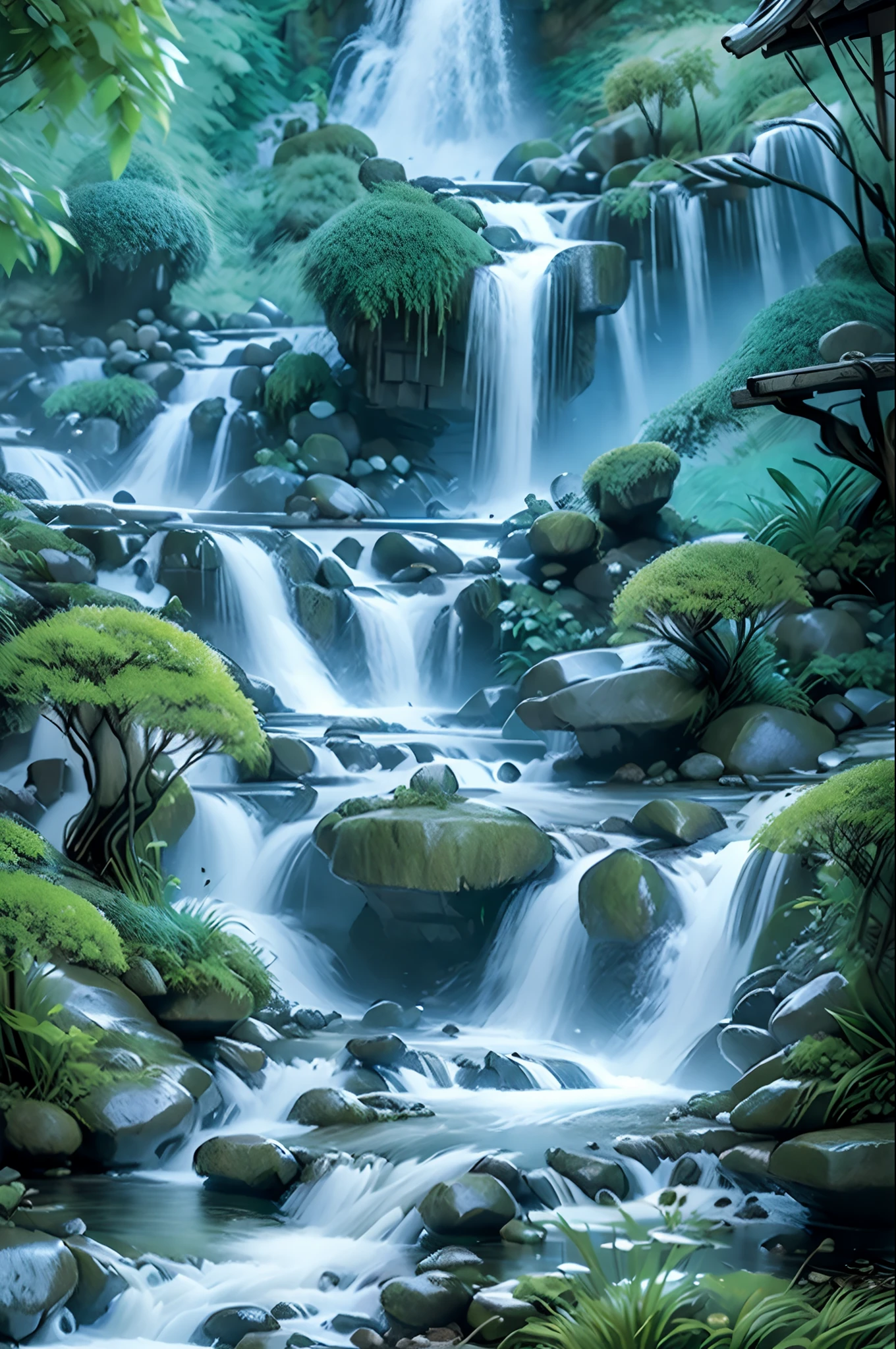 Landscape scenery of Guilin,mountain stream, rivulets, the trees,speleothems, waterfallr, tree, rivulets, bamboos, deers, hot onsen, vapour, glowworm,mistic,lotus flower,(Beautiful,Polished:1.3),(illustration: 1.0), Epic composition, Realistic lighting, HD details, Masterpiece, Best quality, (Very detailed CG unified 8k wallpaper)